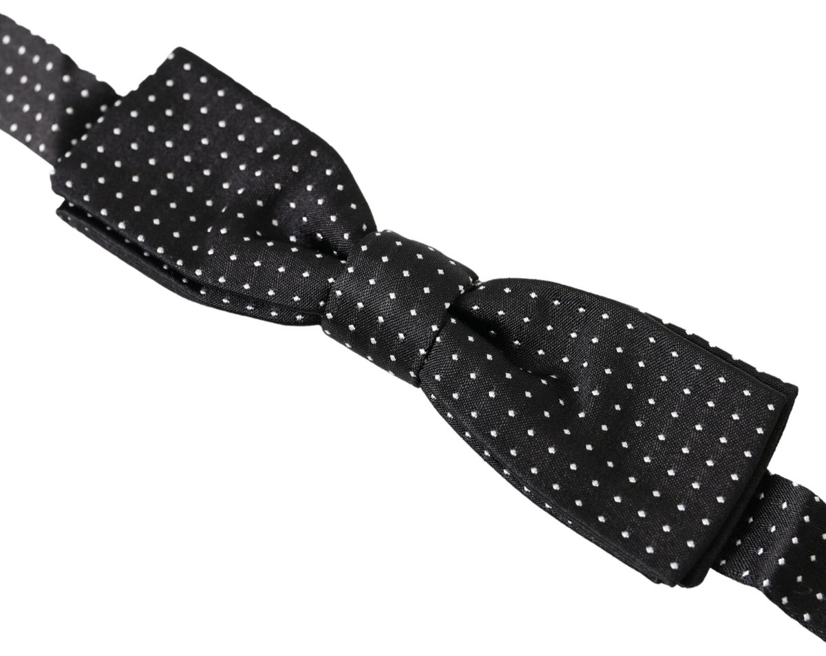 Black Polka Dot Silk Adjustable Men Neck Papillon Bow Tie