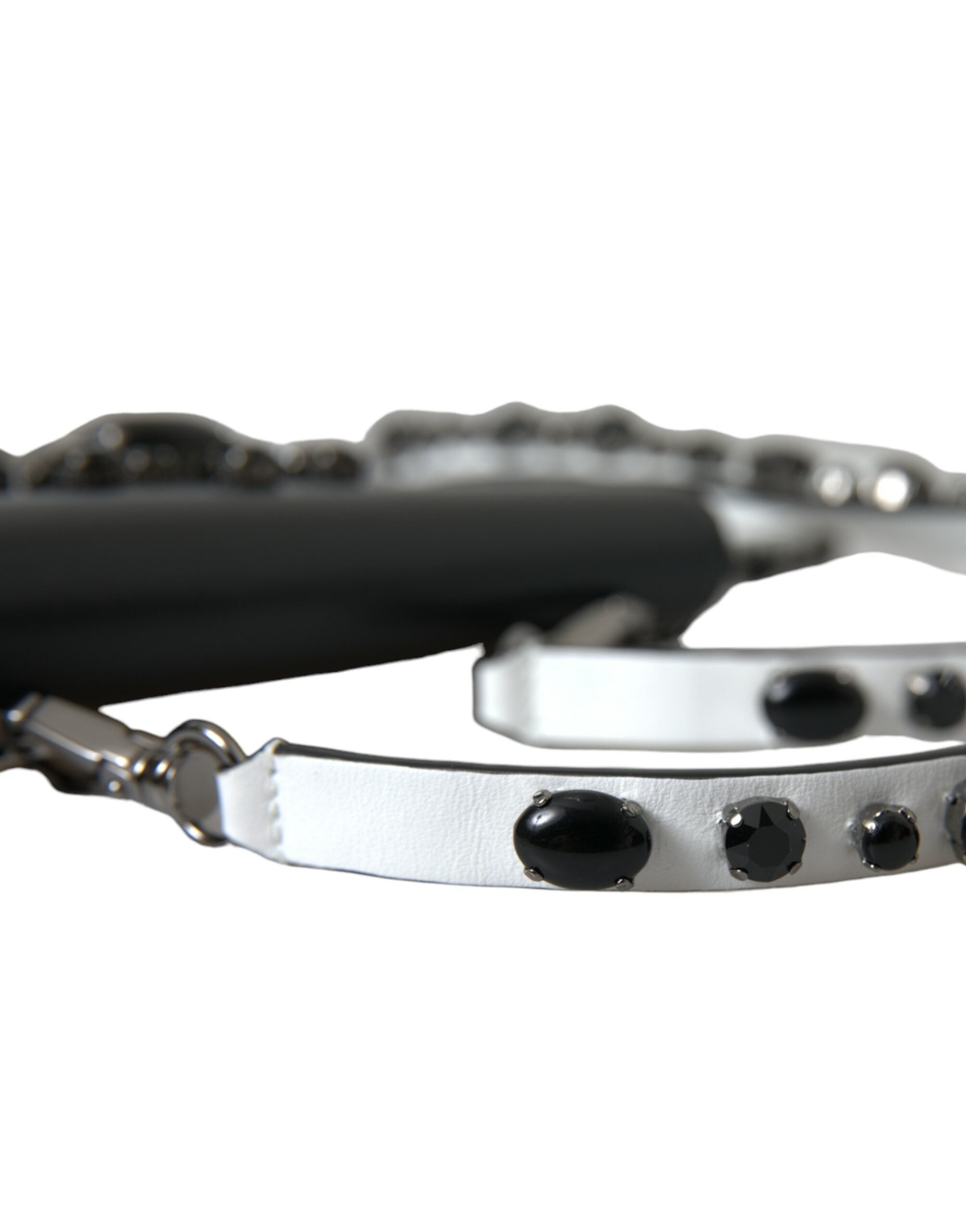 Black White Leather Crystal Embellished Cardholder Wallet