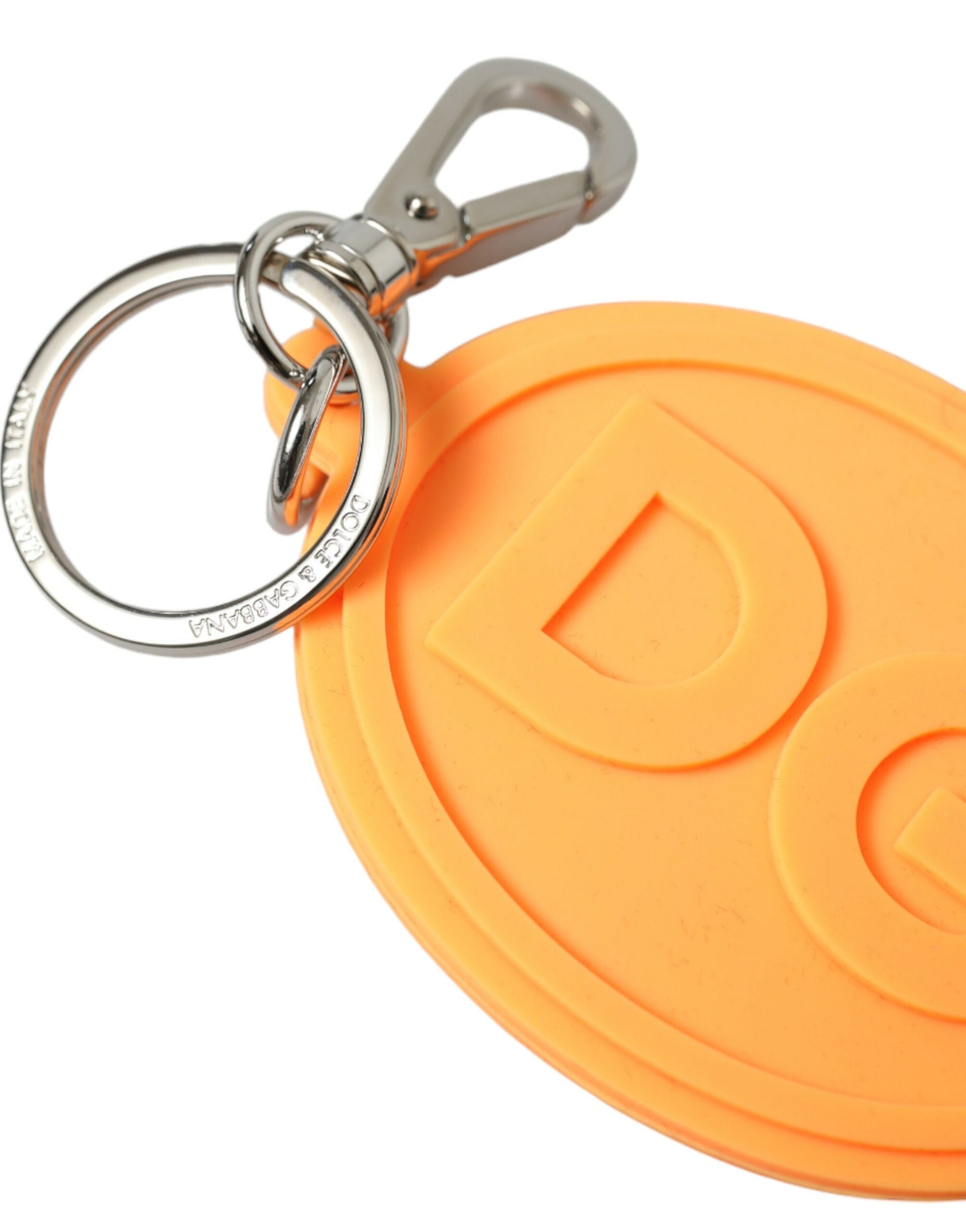 Orange Rubber DG Logo Silver Brass Metal Keyring Keychain