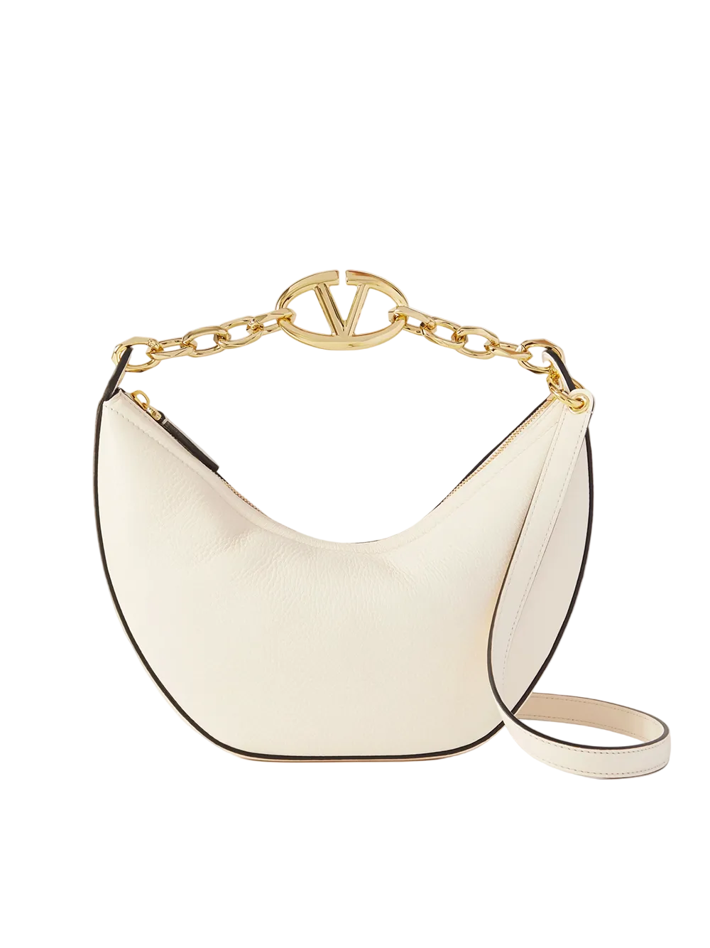 Ivory Leather Small Hobo Vlogo Shoulder Bag
