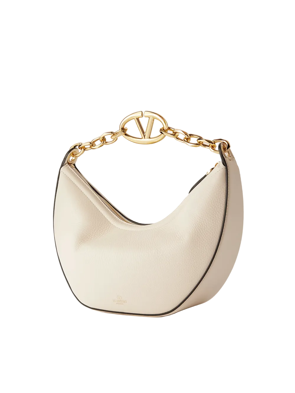 Ivory Leather Small Hobo Vlogo Shoulder Bag