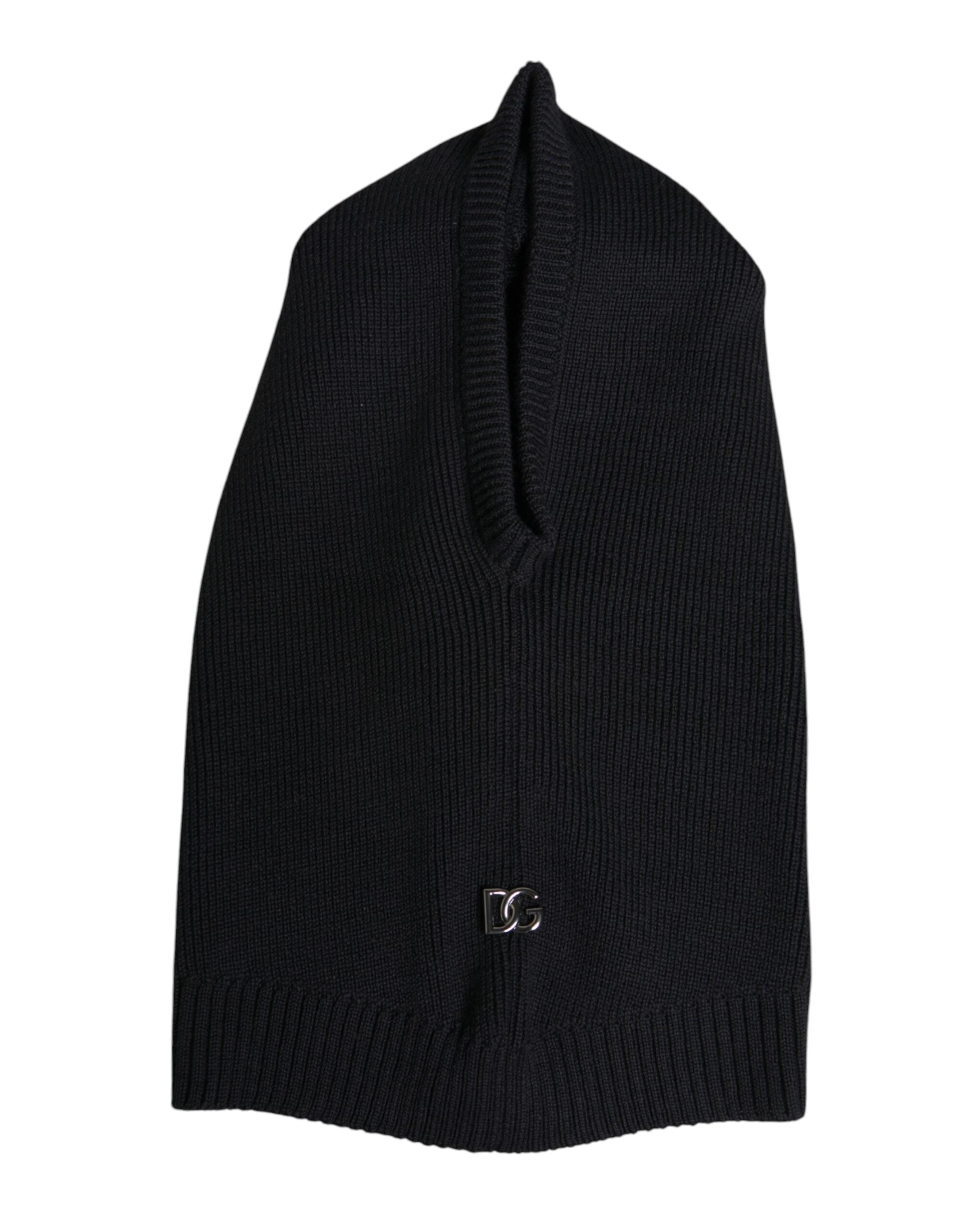 Black Wool Whole Head Wrap Balaclava Hat