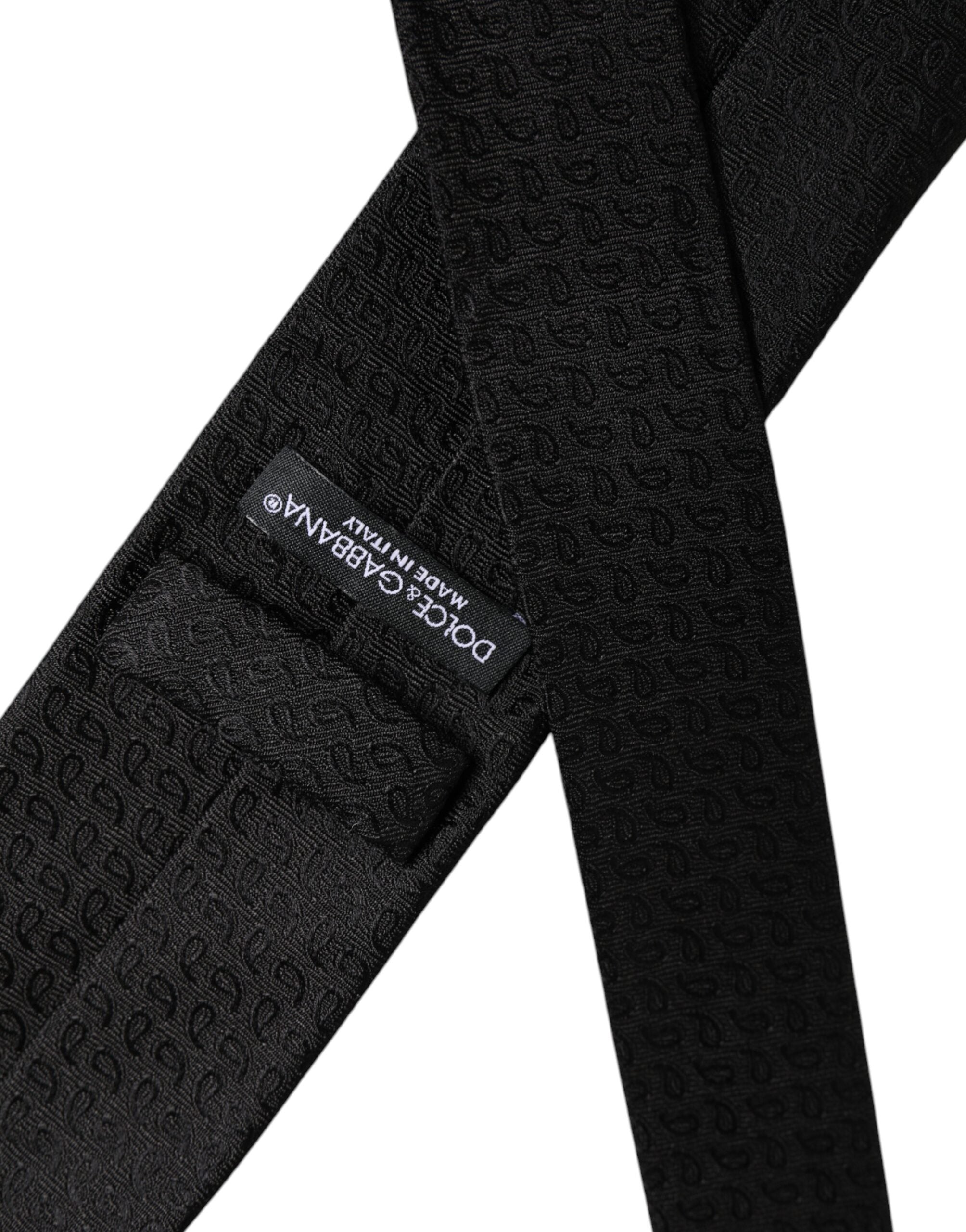Black Patterned Silk Adjustable Necktie Tie