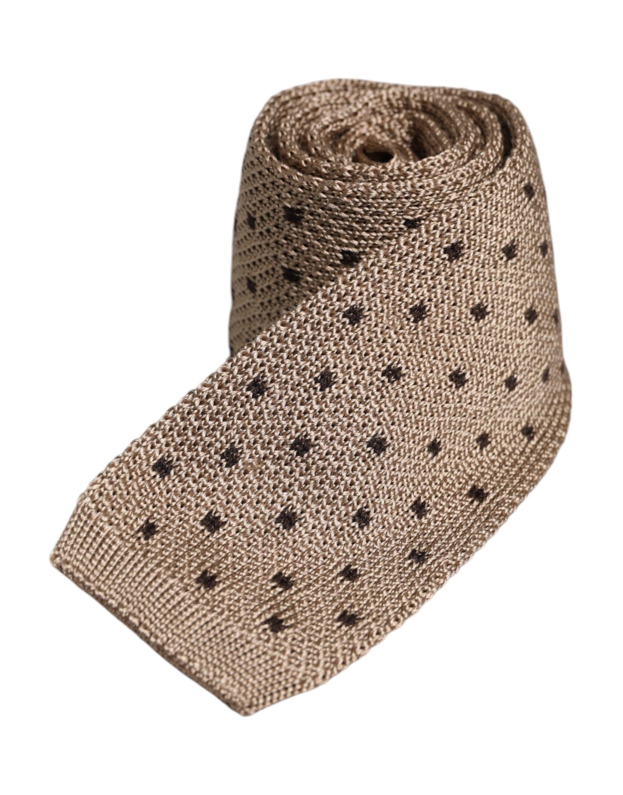 Beige Polka Dot Silk Adjustable Necktie Tie