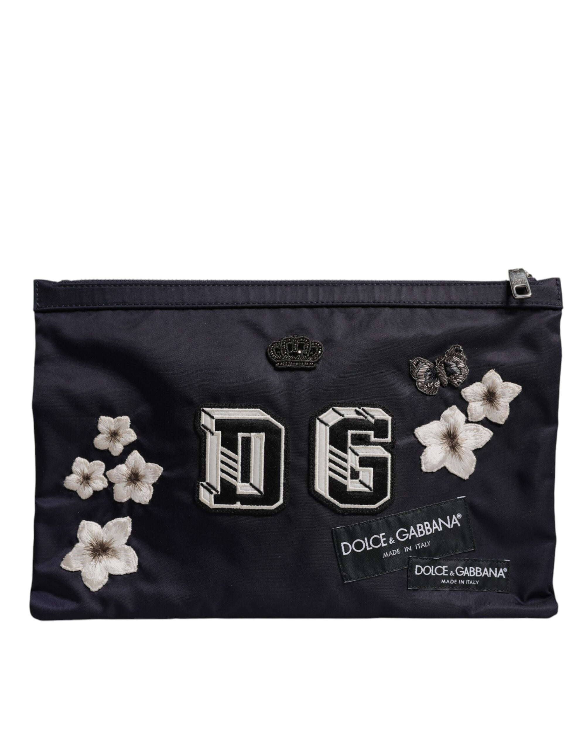 Blue DG Logo Patch Embellished Pouch Clutch Bag