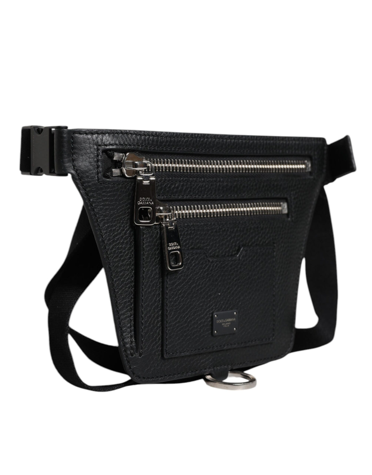 Black Calfskin Logo Plaque Belt Waist Men Fanny Pack Bag