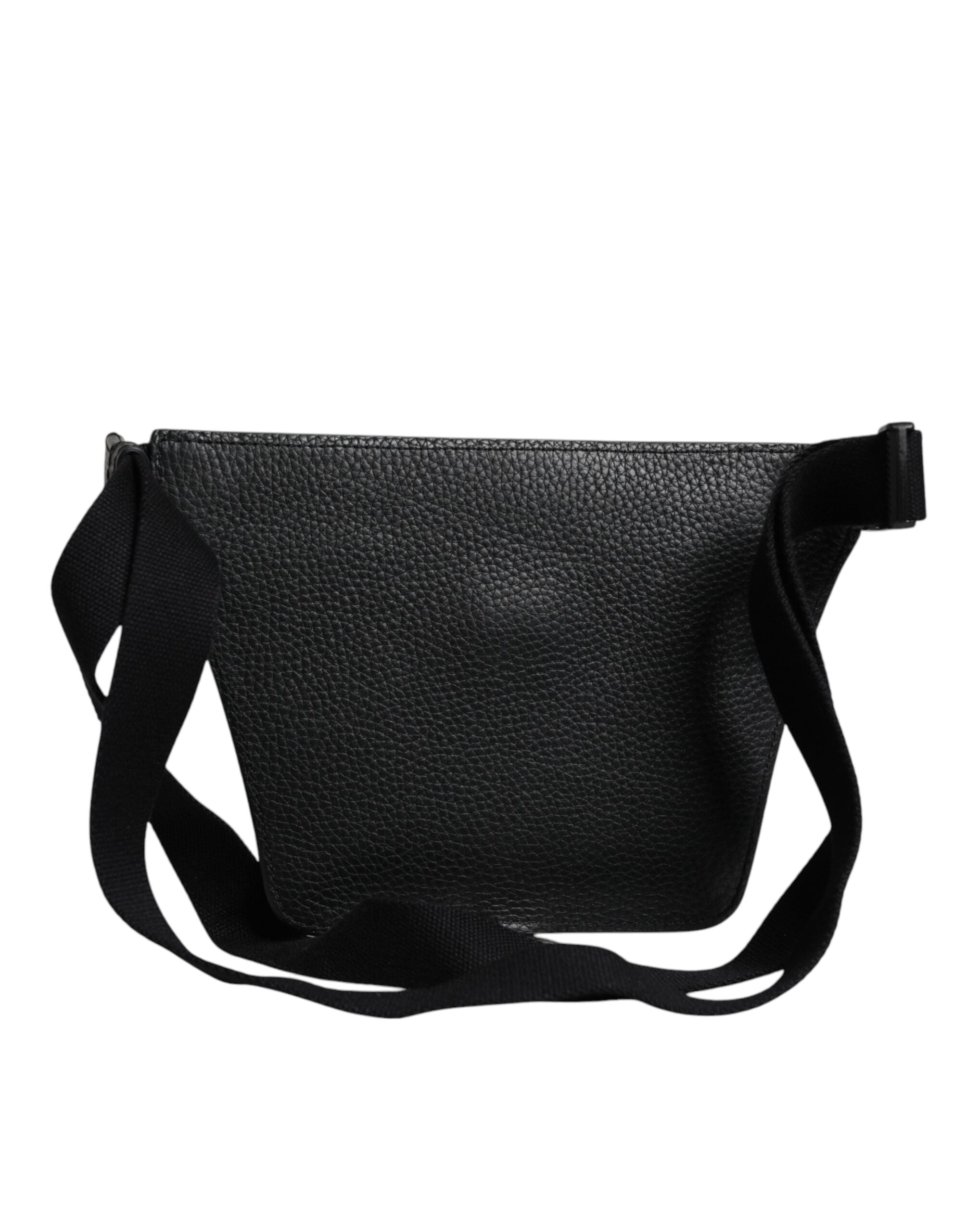 Black Calfskin Logo Plaque Belt Waist Men Fanny Pack Bag