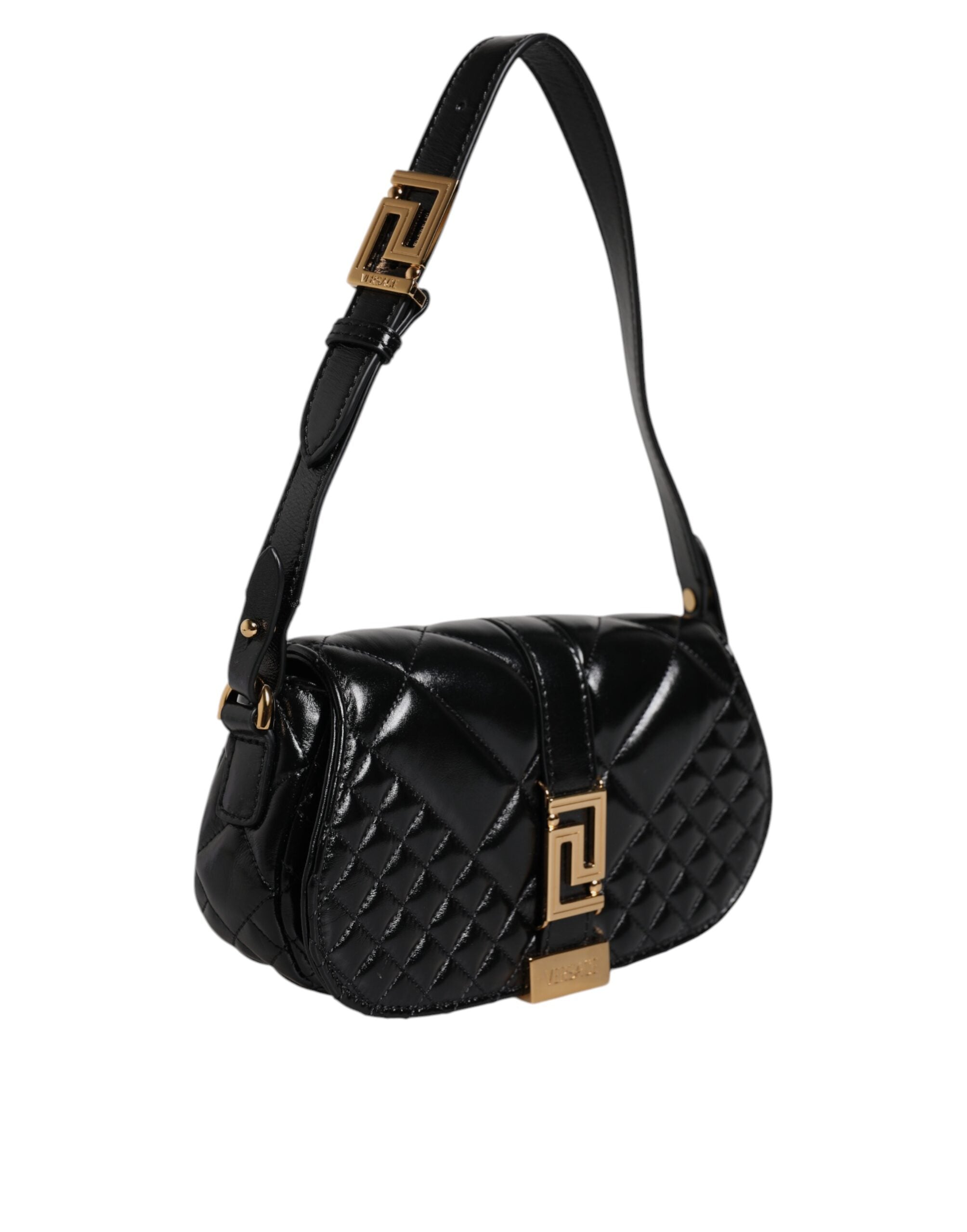 Black Calf Leather Quilted Shoulder Strap Bag