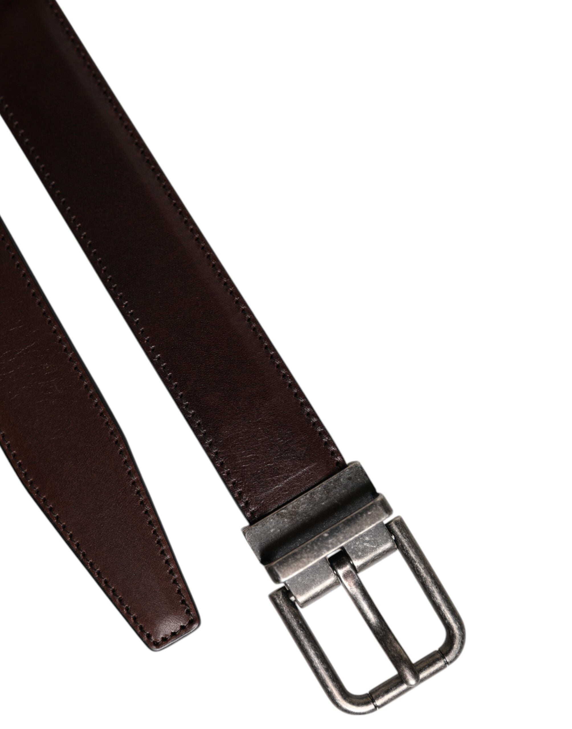 Brown Leather Silver Metal Buckle Belt