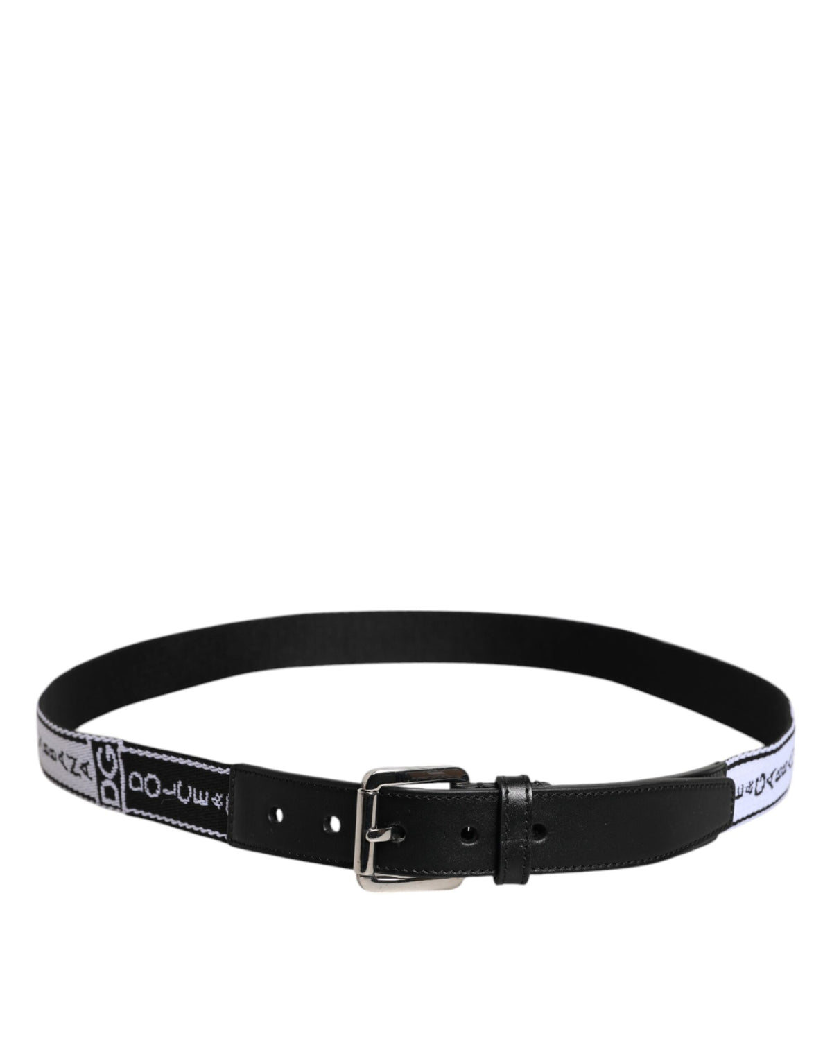 Black White Printed Metal Logo Buckle Belt