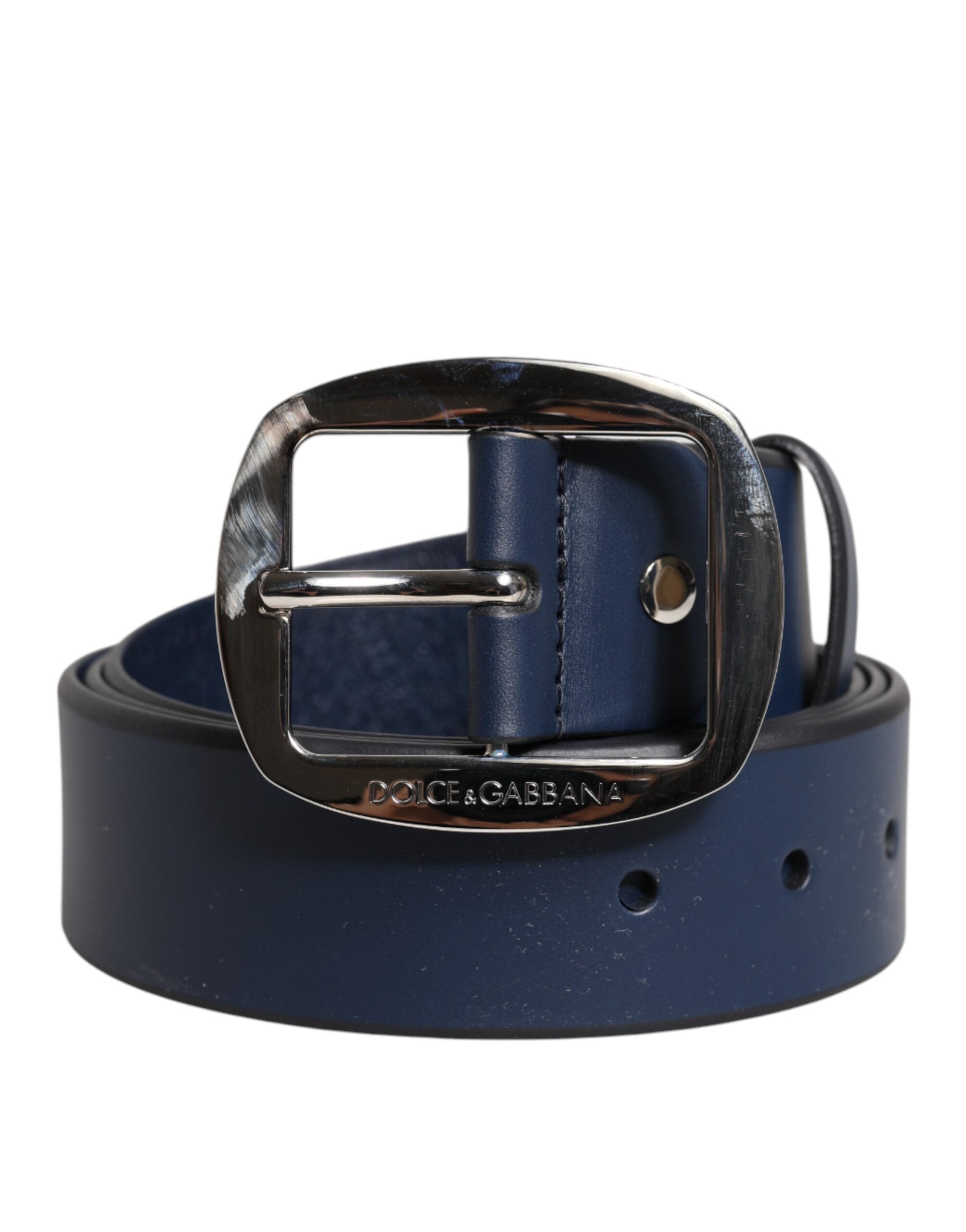 Blue Calf Leather Classic Metal Buckle Belt