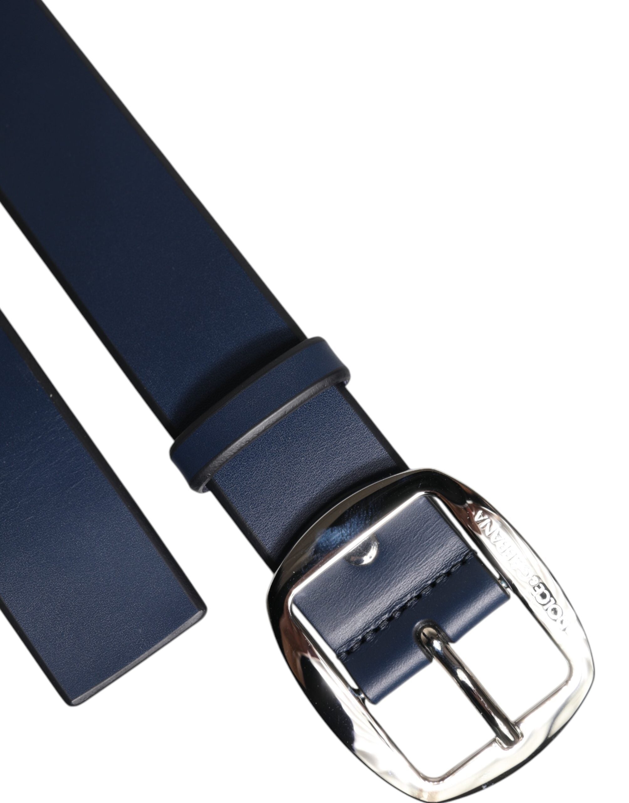 Blue Calf Leather Classic Metal Buckle Belt