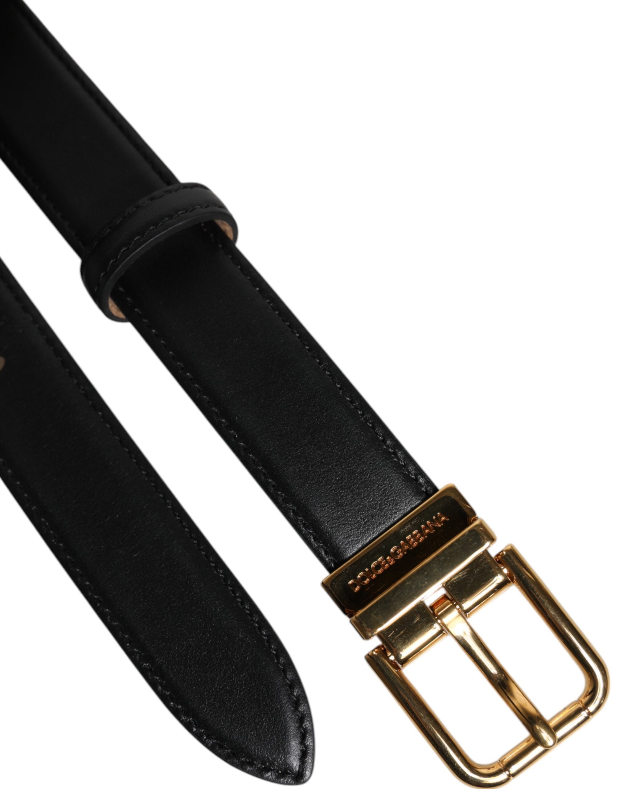 Black Leather Logo Metal Waist Buckle Belt
