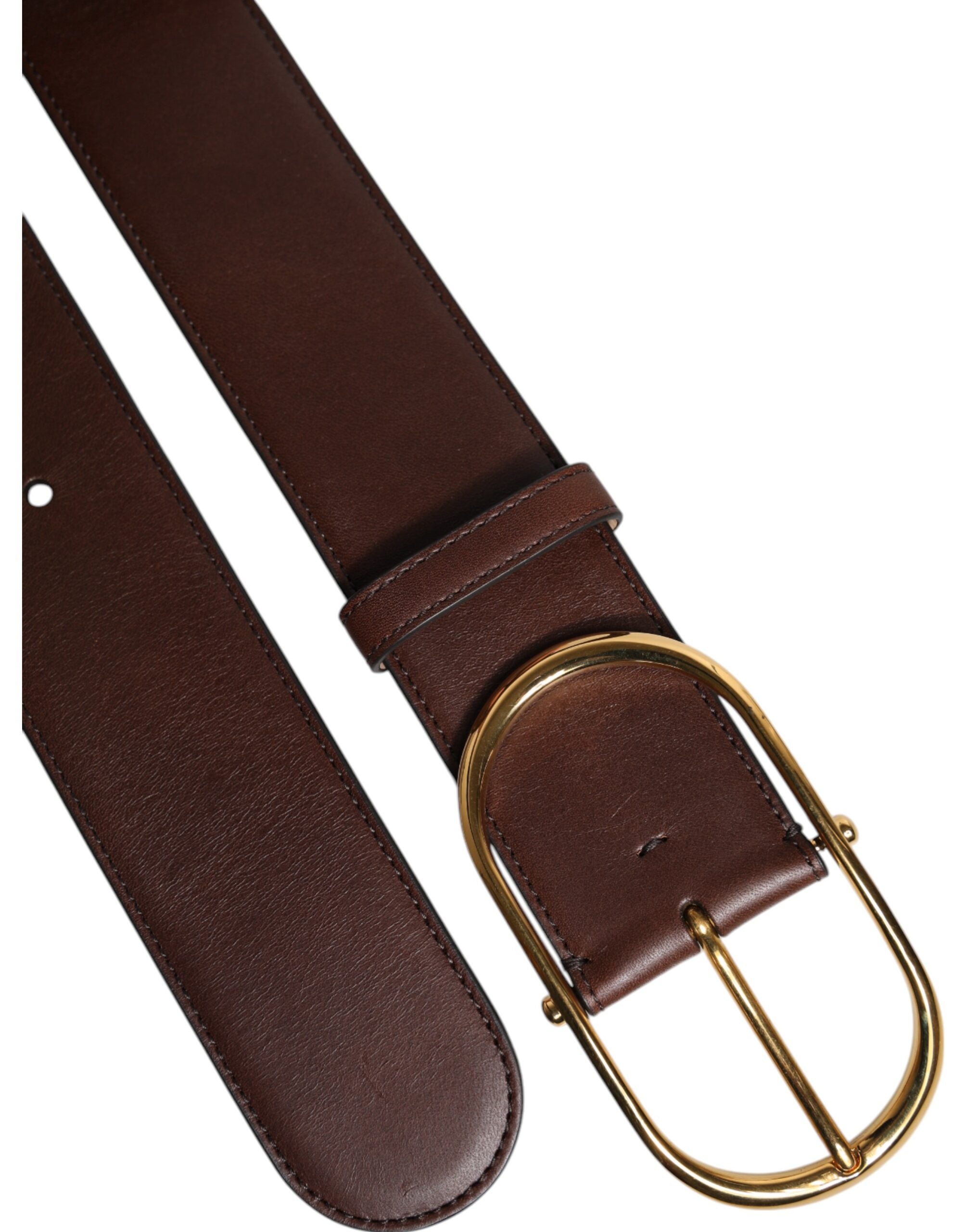Brown Leather Waist Gold Metal Buckle Belt