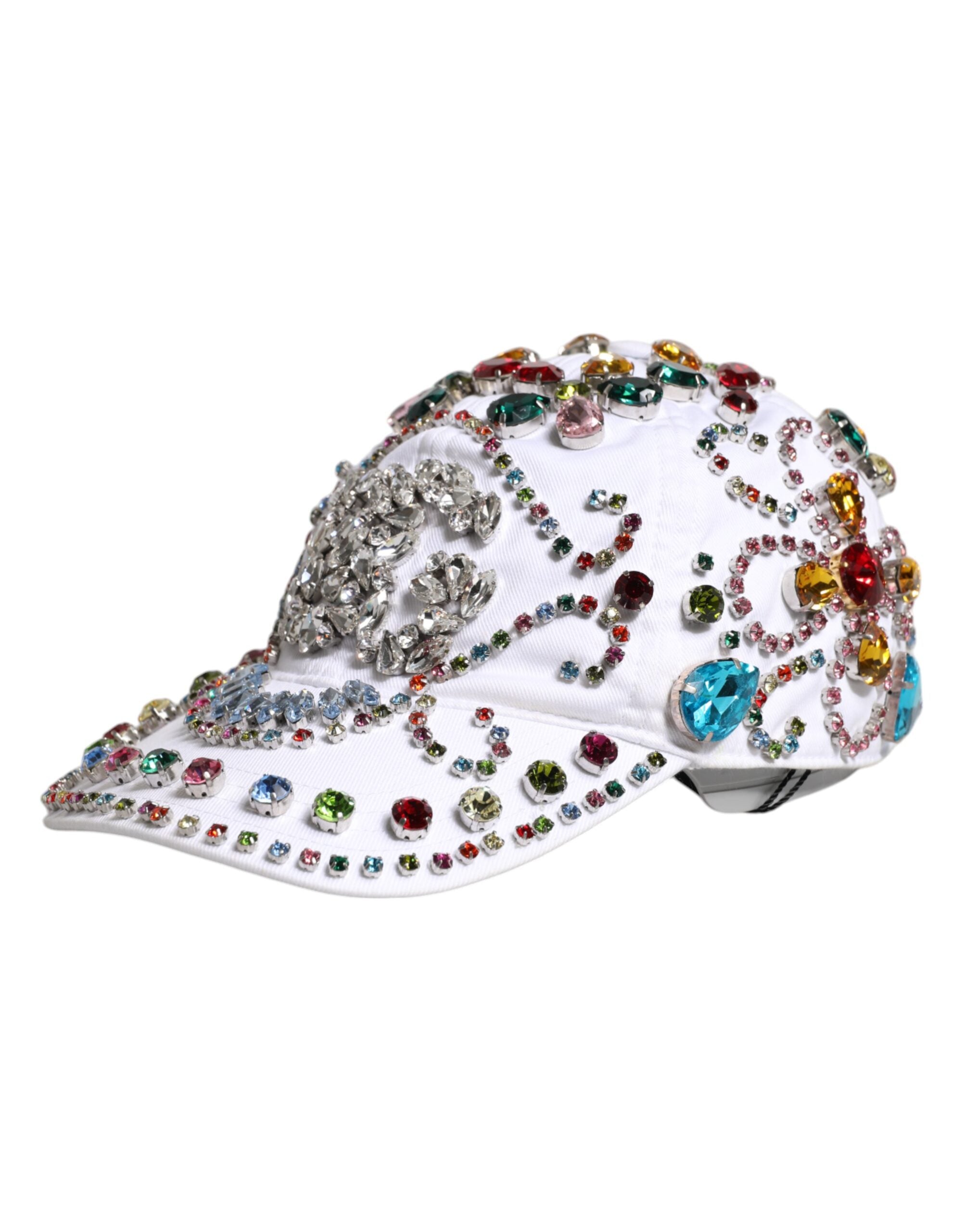 White Multicolor Crystal Embellish Baseball Cap