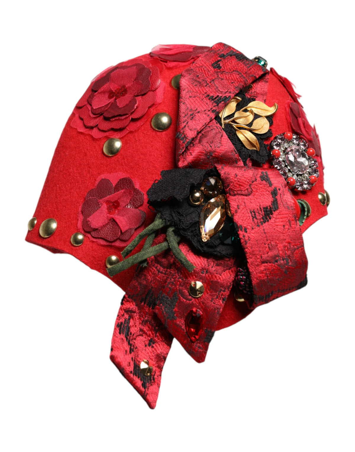 Red Crystal Gold Roses Brooch Embellished Hat