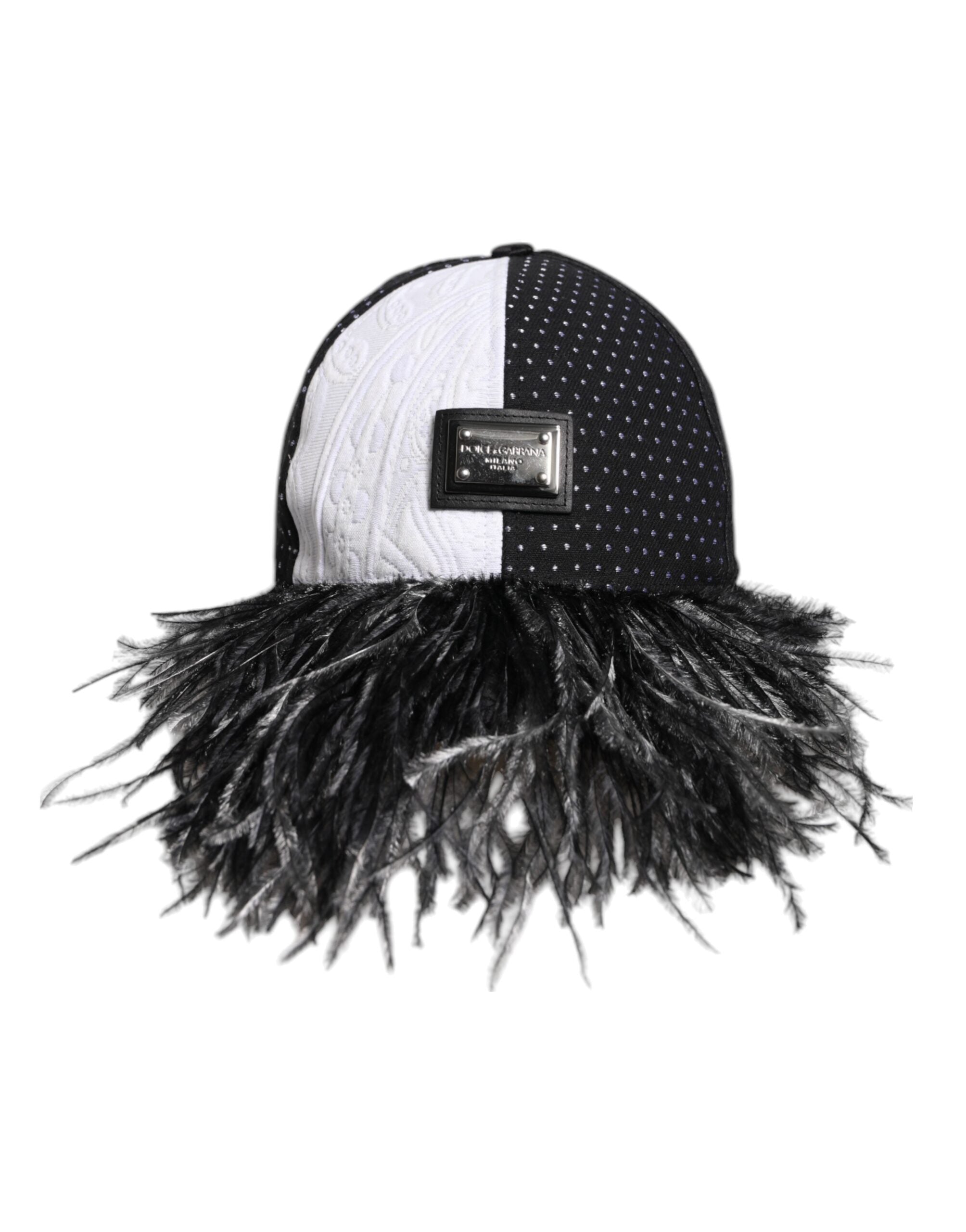White Black Polka Dot Feathers Baseball Cap