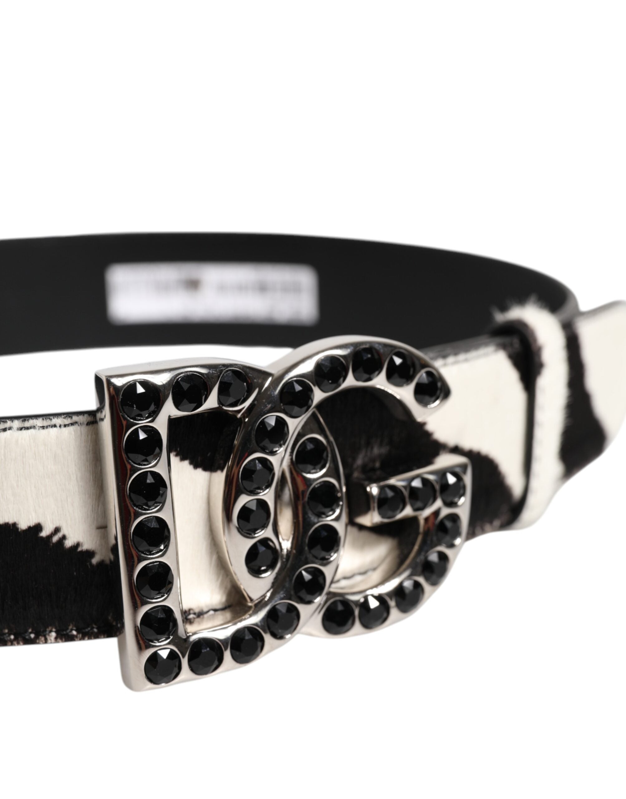 White Black Leather Zebra DG Crystal Buckle Belt