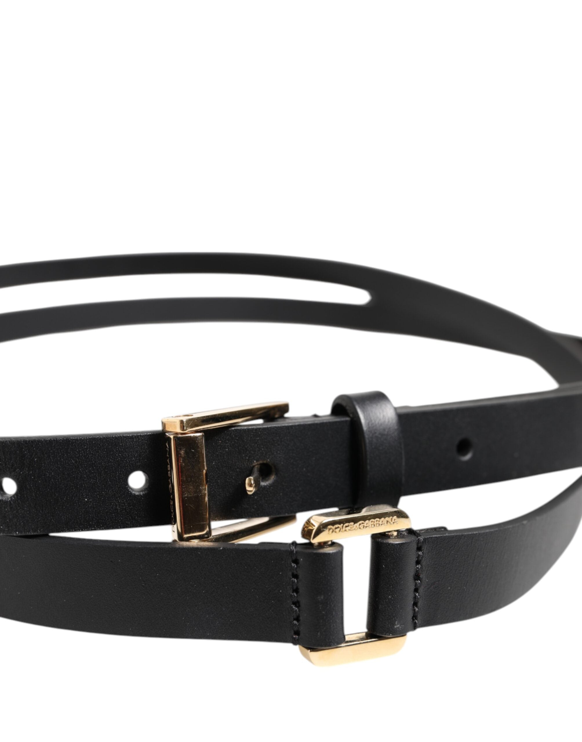 Black Double Strap Leather Gold Buckle Belt