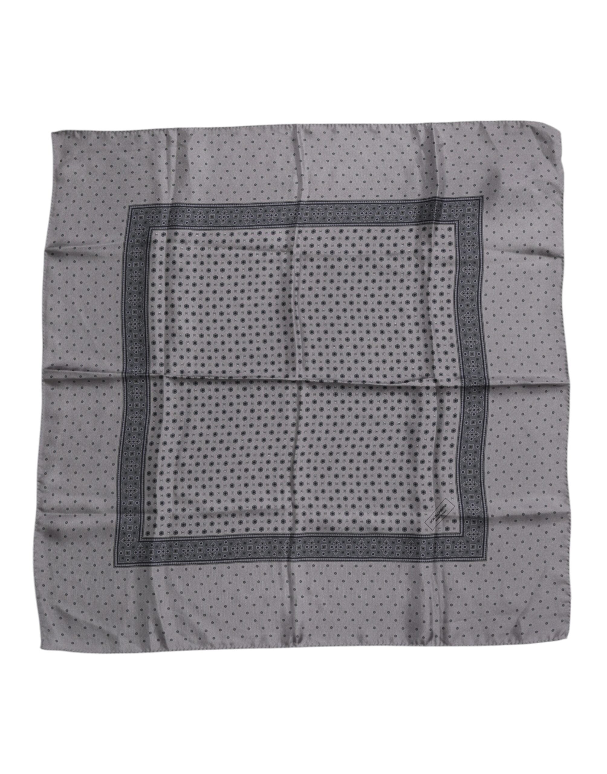 Gray Polka Dot Silk Square Men Foulard Scarf