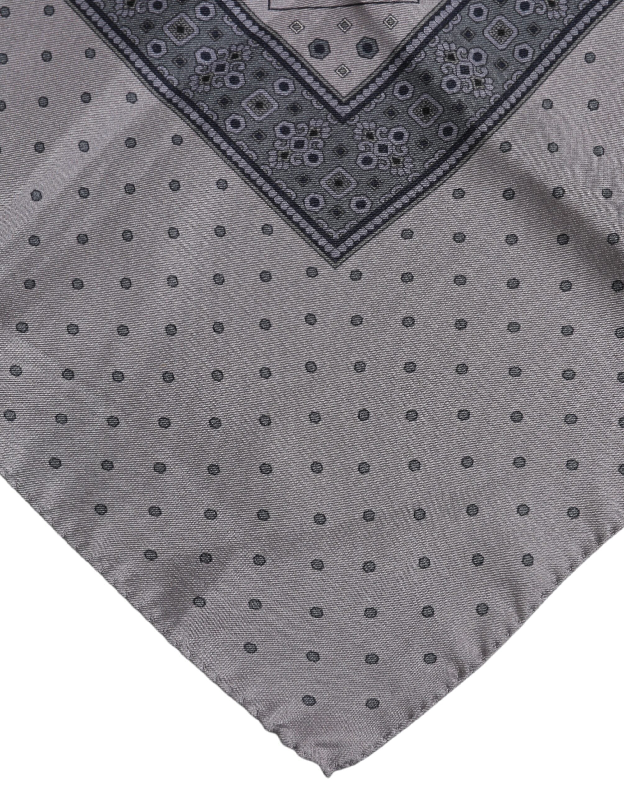 Gray Polka Dot Silk Square Men Foulard Scarf