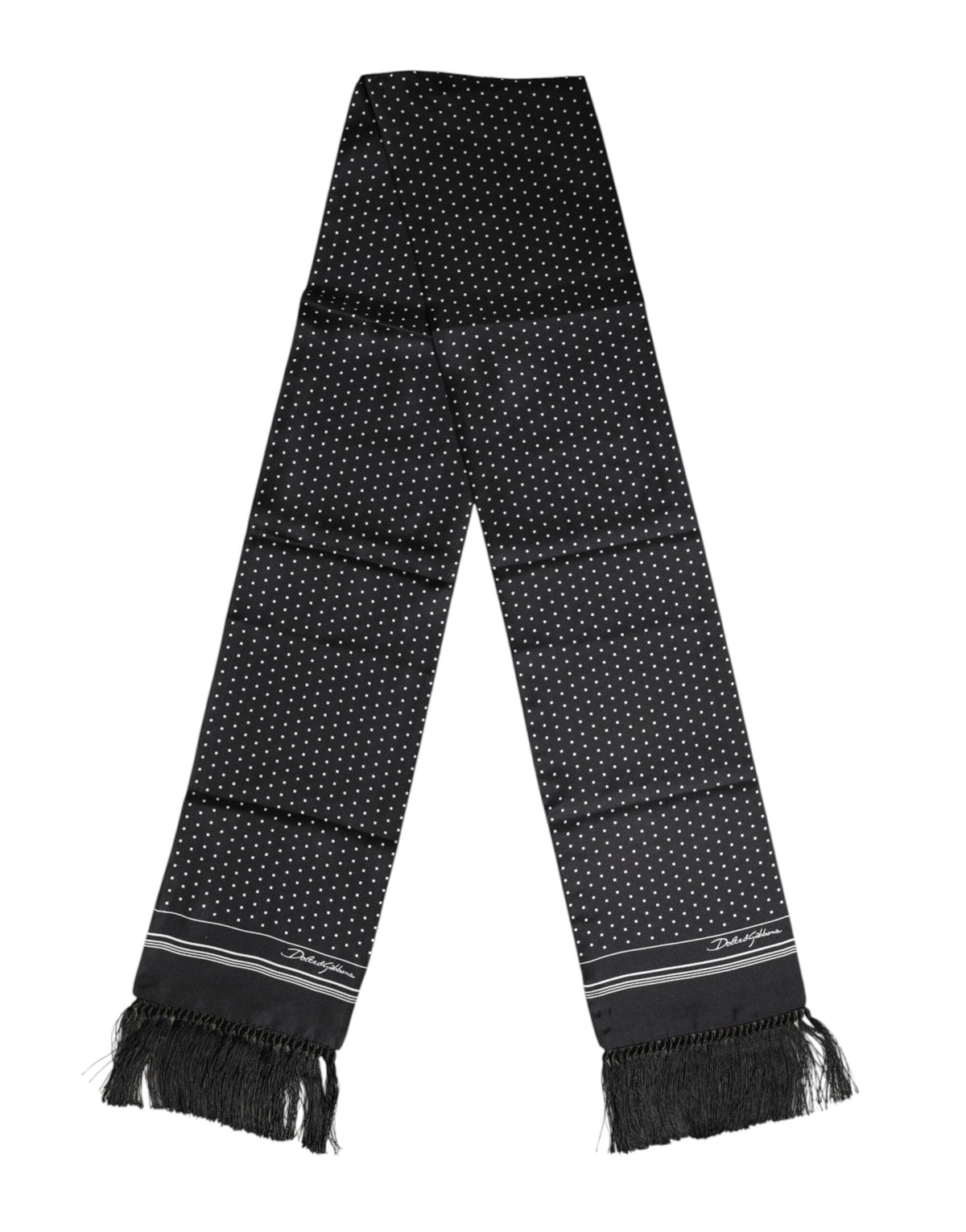Black White Polka Dot Fringes Foulard Scarf