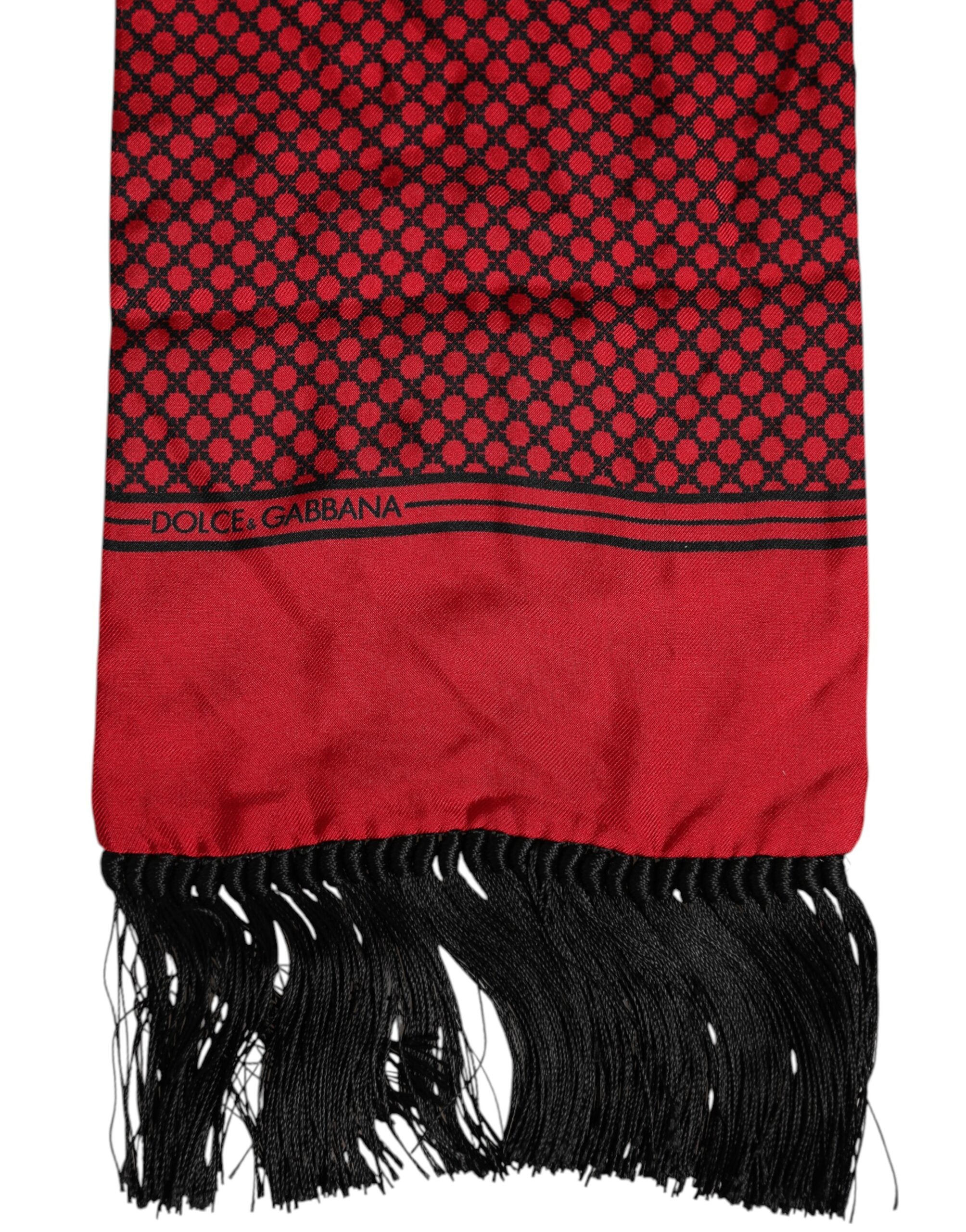 Red Dotted Silk Fringes Men Foulard Scarf