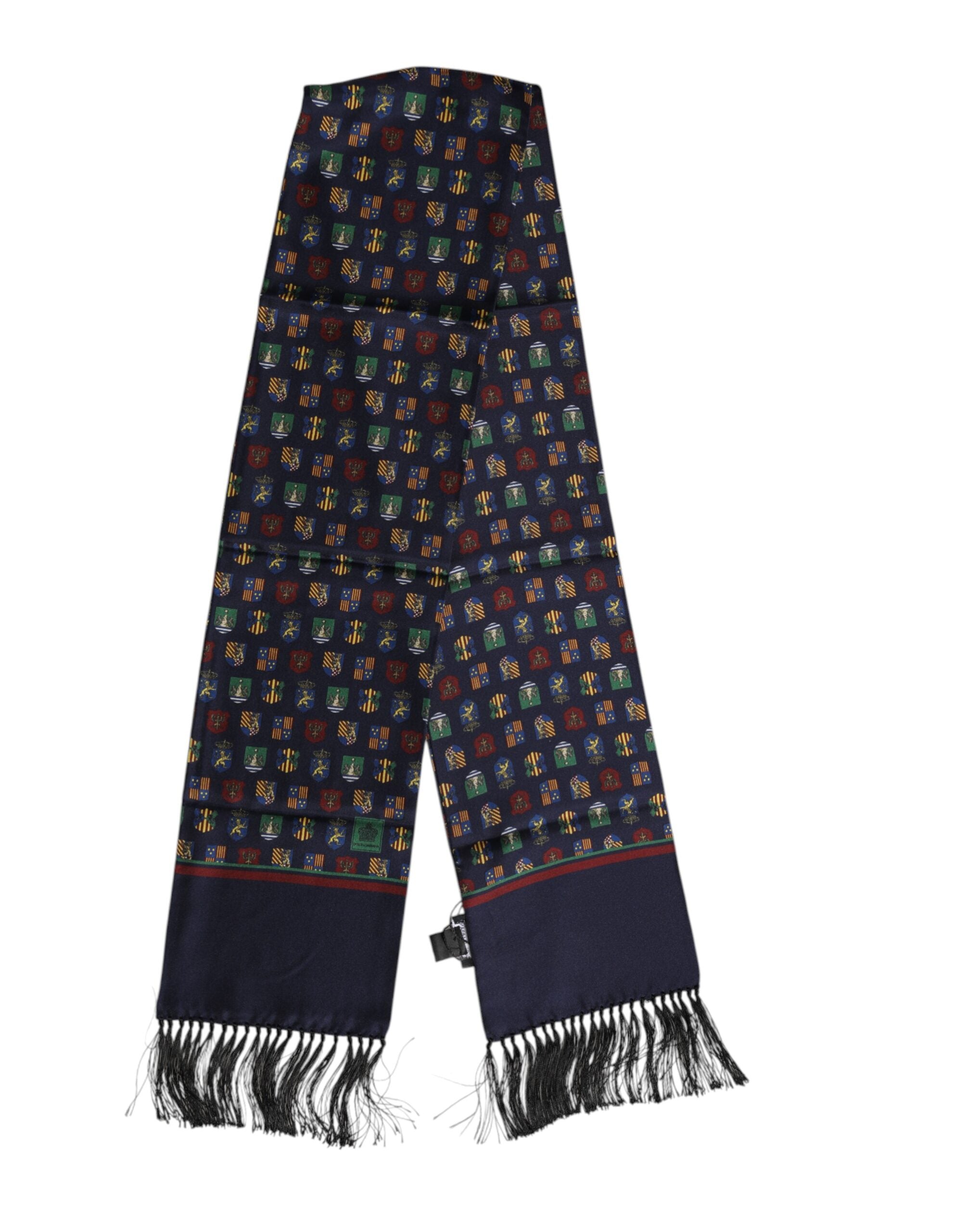 Blue Silk Printed Fringes Foulard Scarf