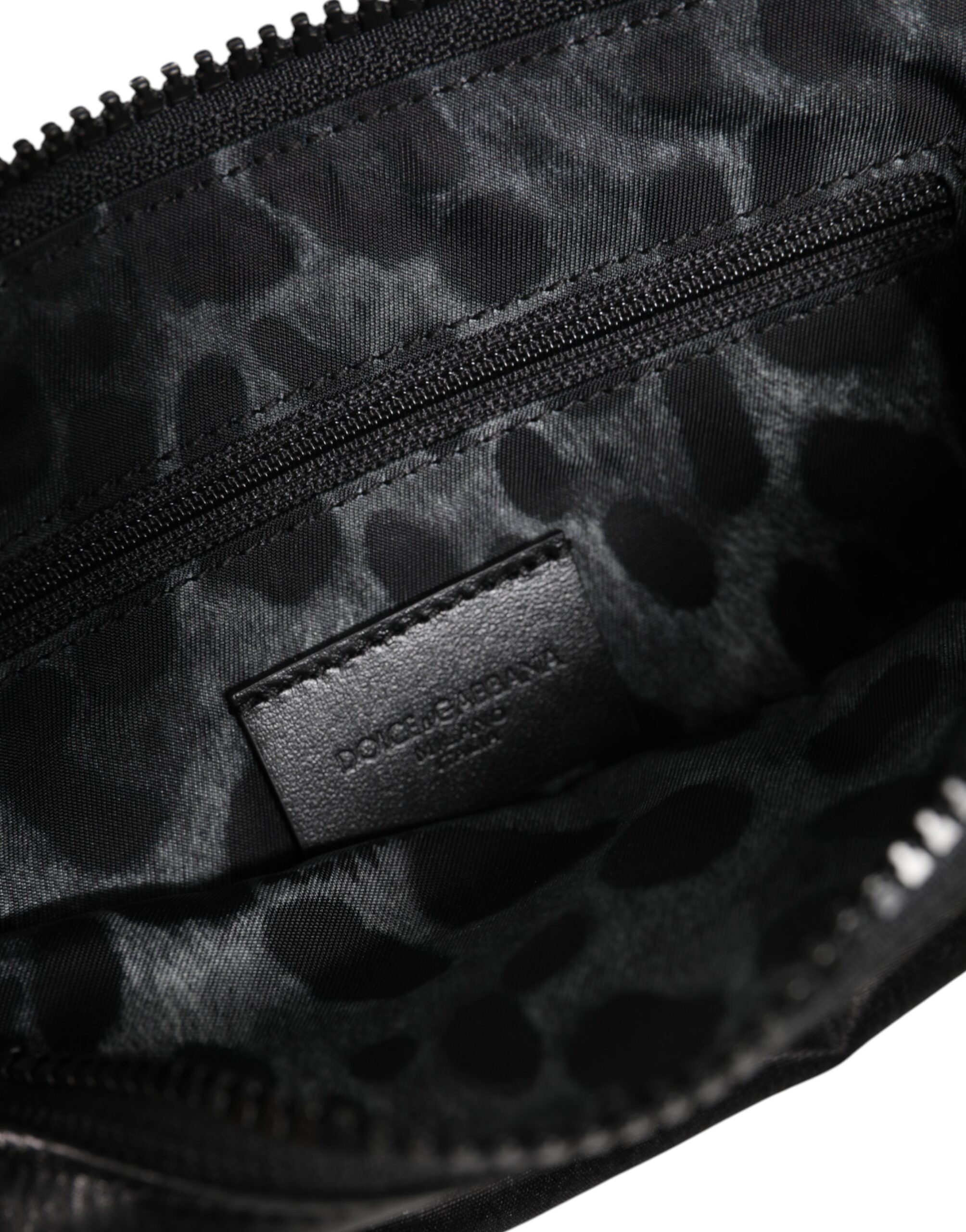 Black Nylon Logo Plaque Keyring Pouch Clutch Bag