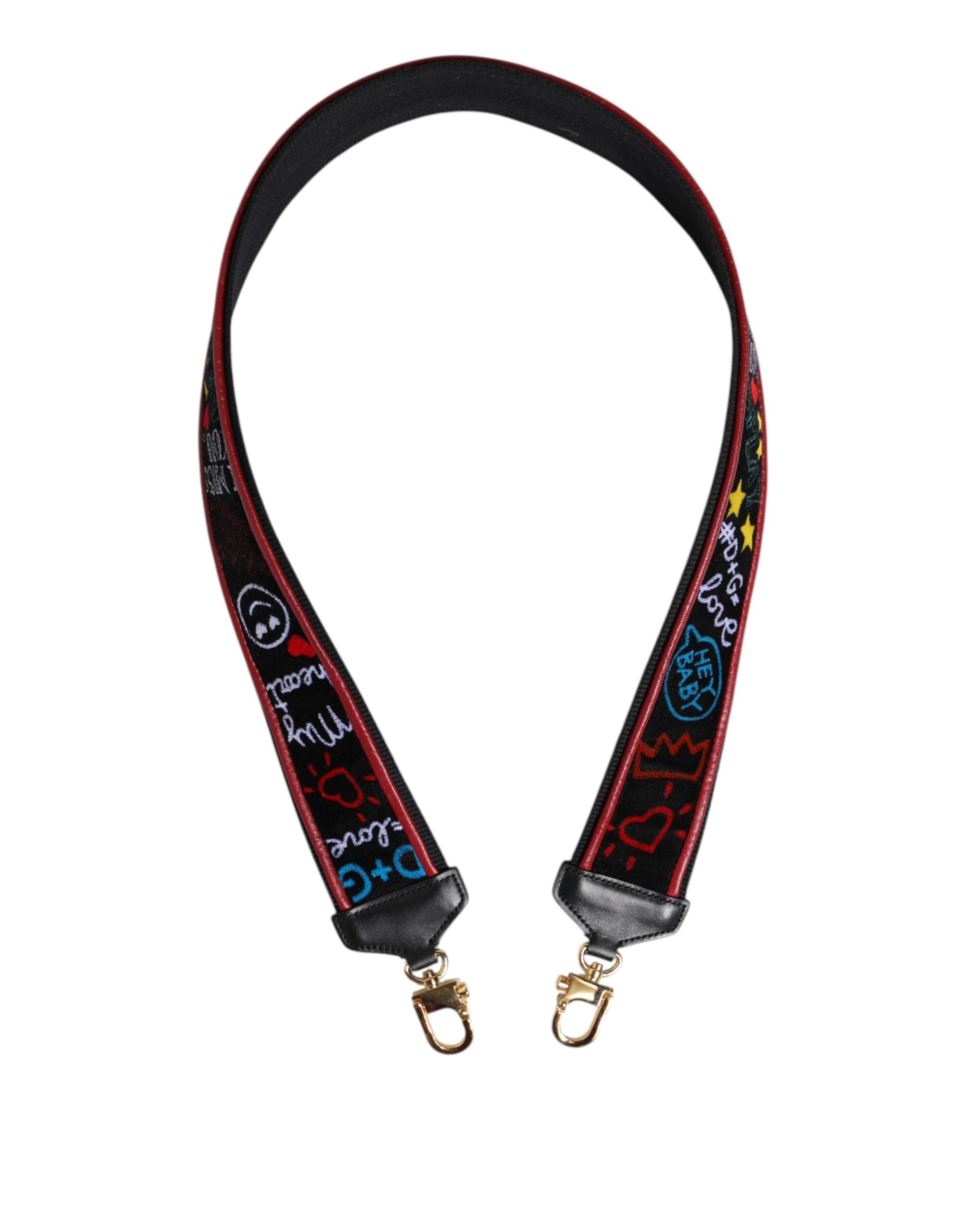 Black Cotton Printed Women Bag Accessory Shoulder Strap