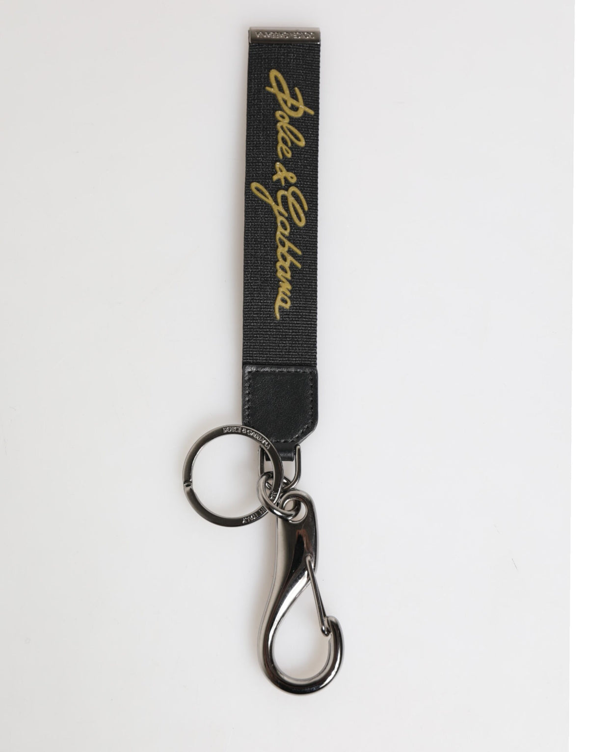 Black Yellow Polyester DG Logo Silver Keychain Keyring