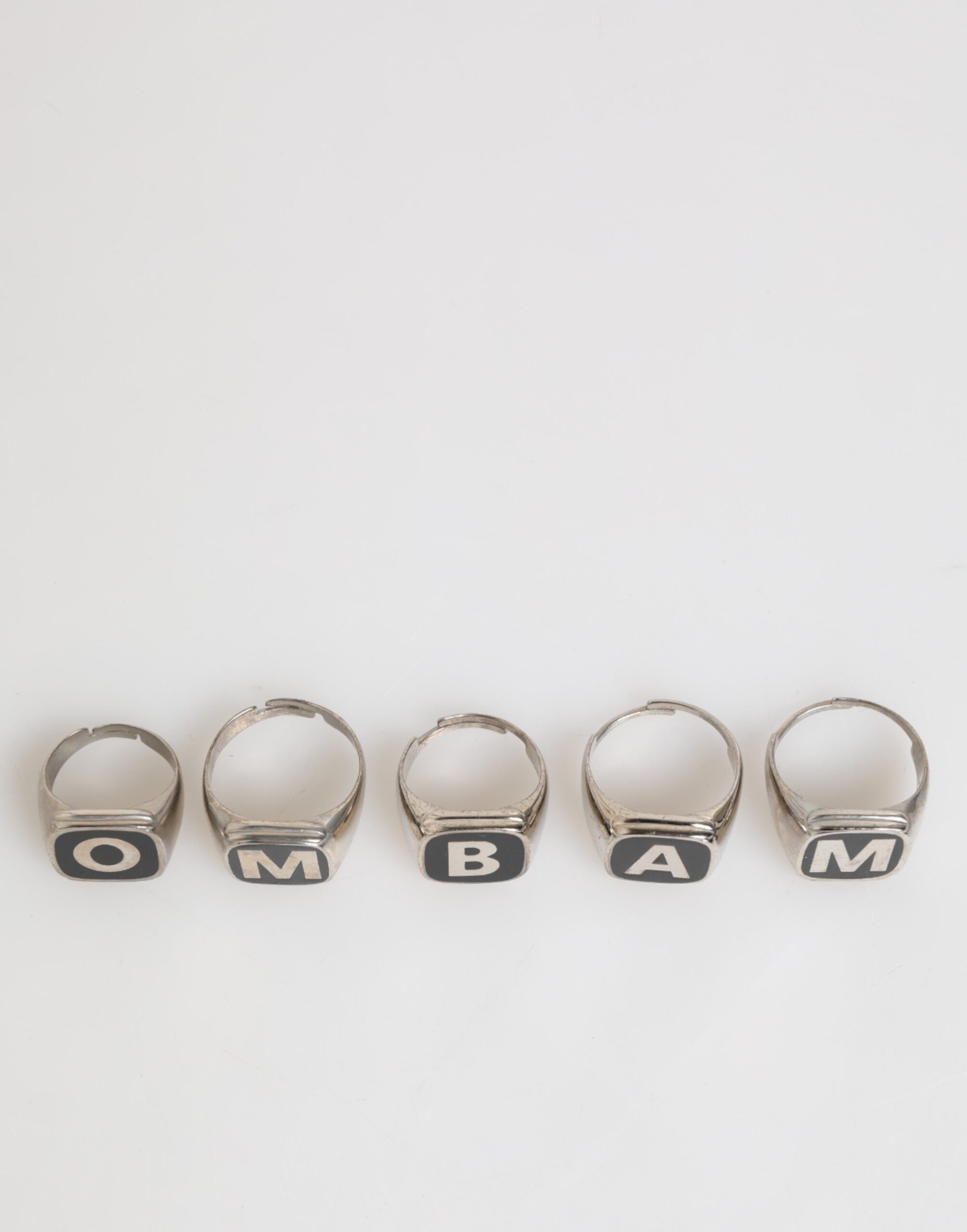 Silver Tone Brass Lettering Set 5 Pieces Adjustable Ring