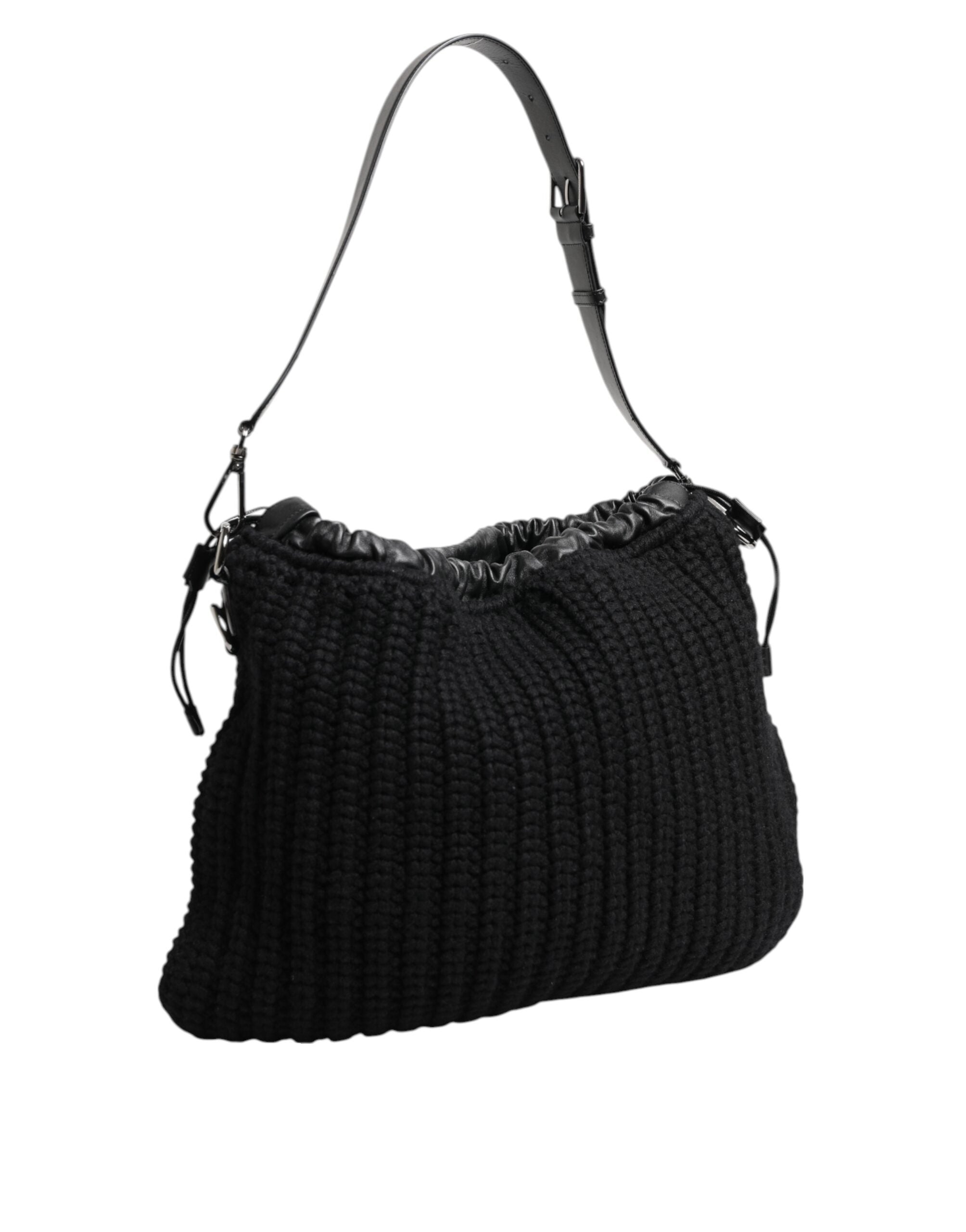 Black Cashmere Knitted Leather Shoulder Women Borse Bag
