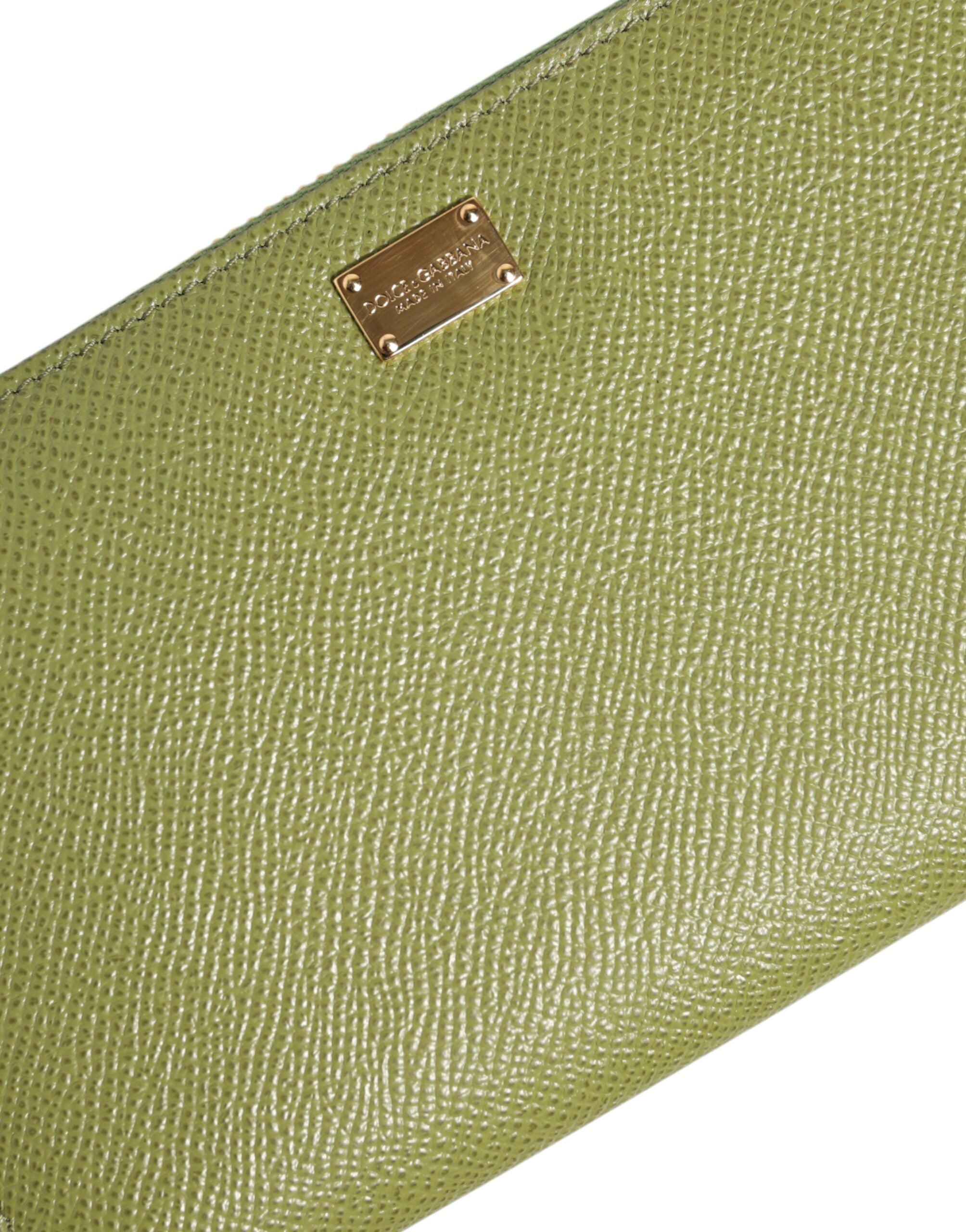 Green Leather Logo Plaque Zip Around Continenta Wallet