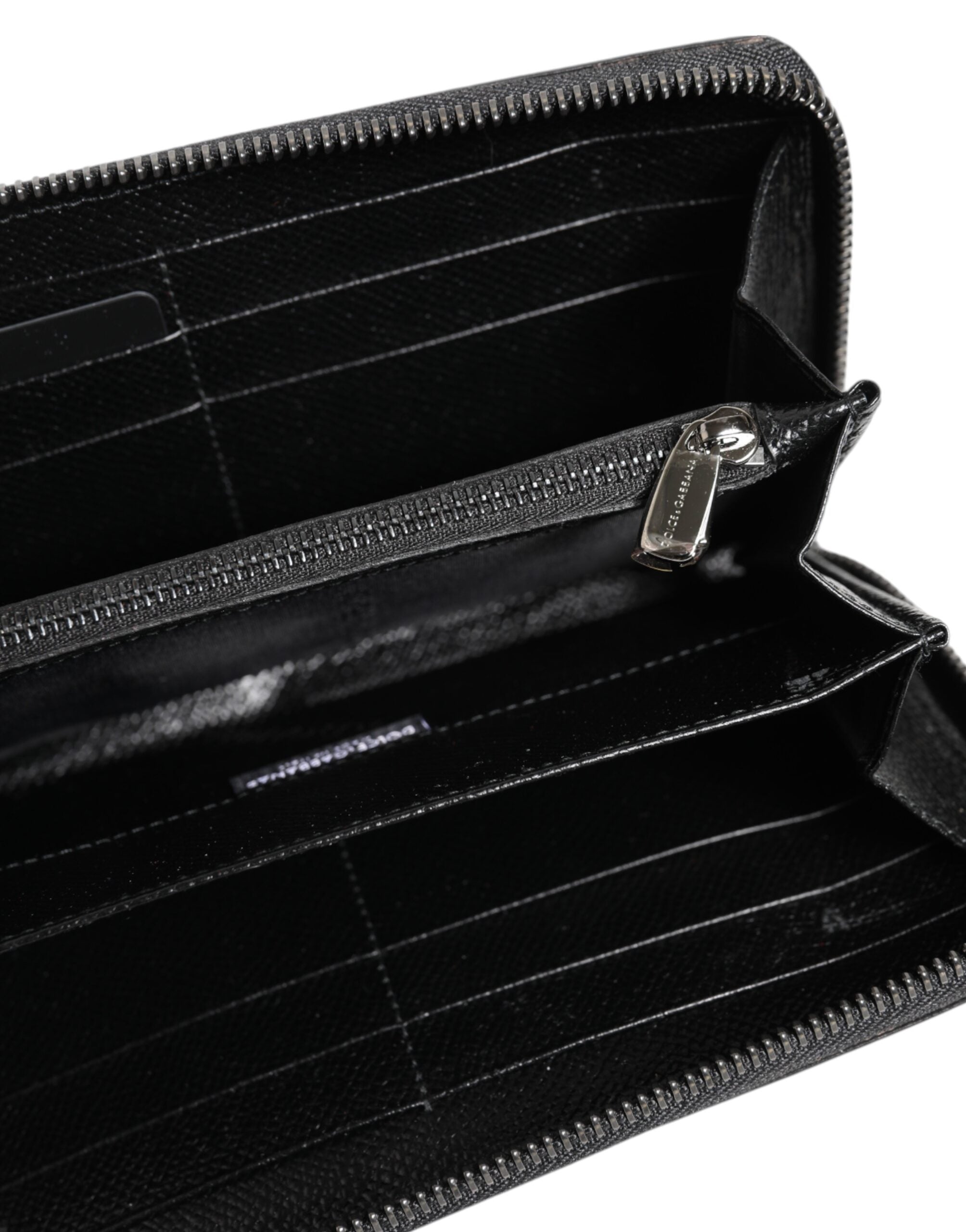 Black Gray Leopard Leather Zip Around Continental Wallet