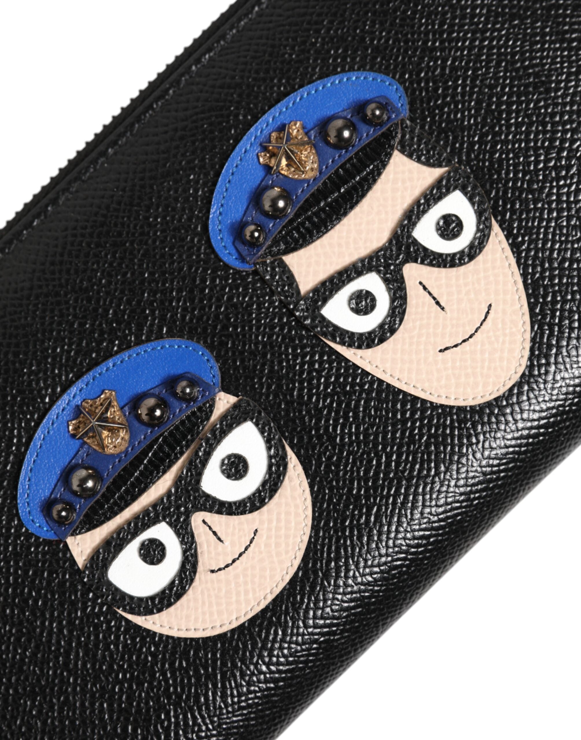 Black Leather #DGFAMILY Zipper Continental Mens Wallet