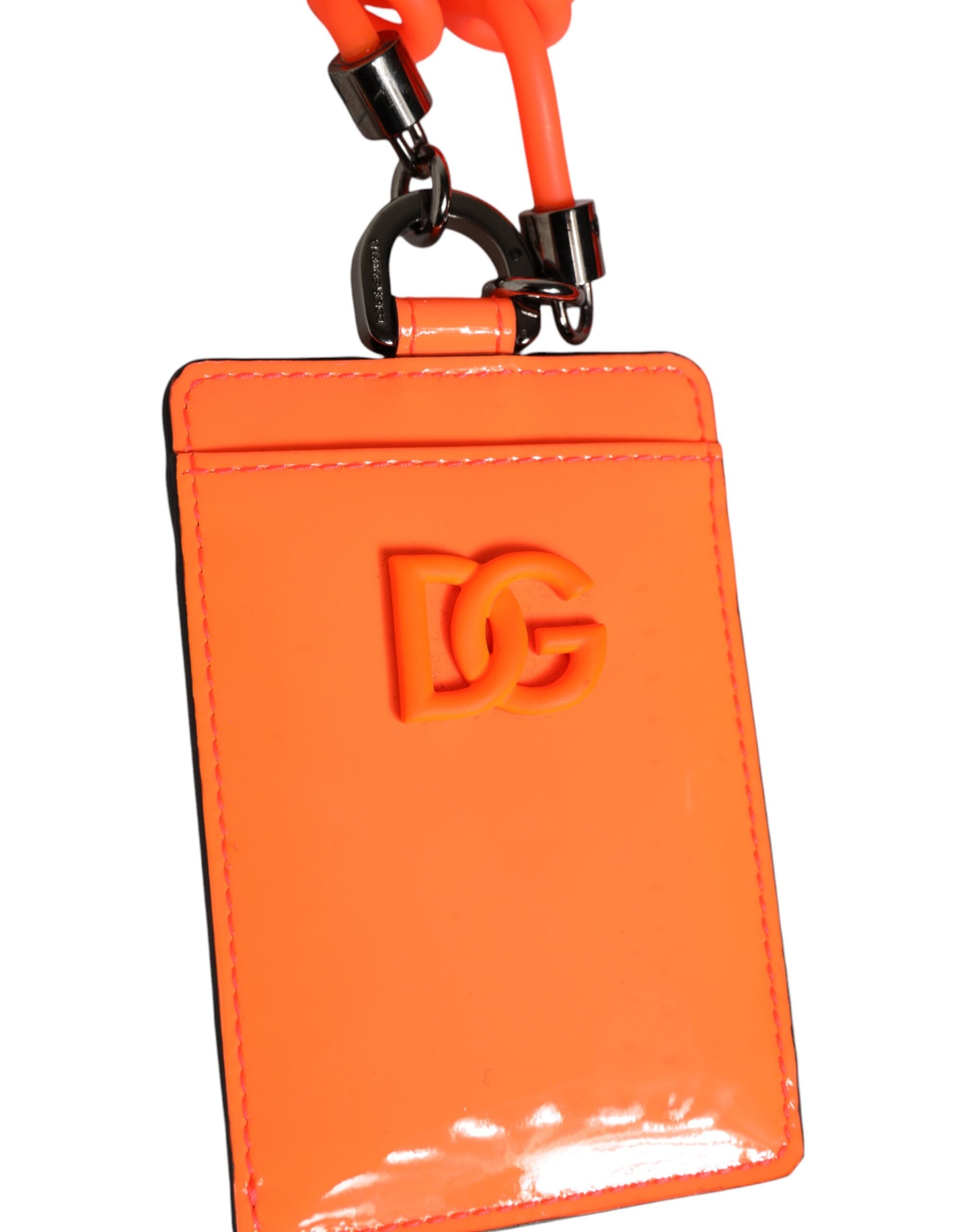 Orange Leather Logo Embossed Lanyard Card Holder Wallet