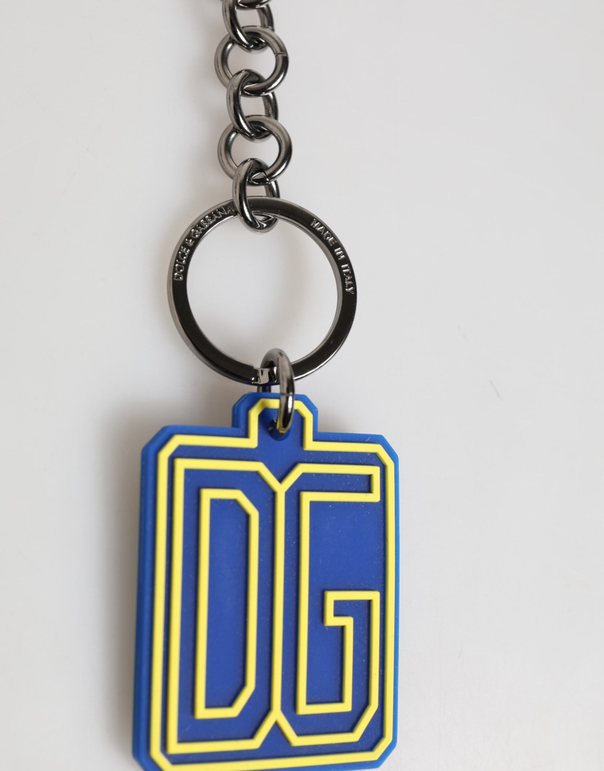 Blue Yellow DG Rubber Logo Silver Men Keychain Keyring