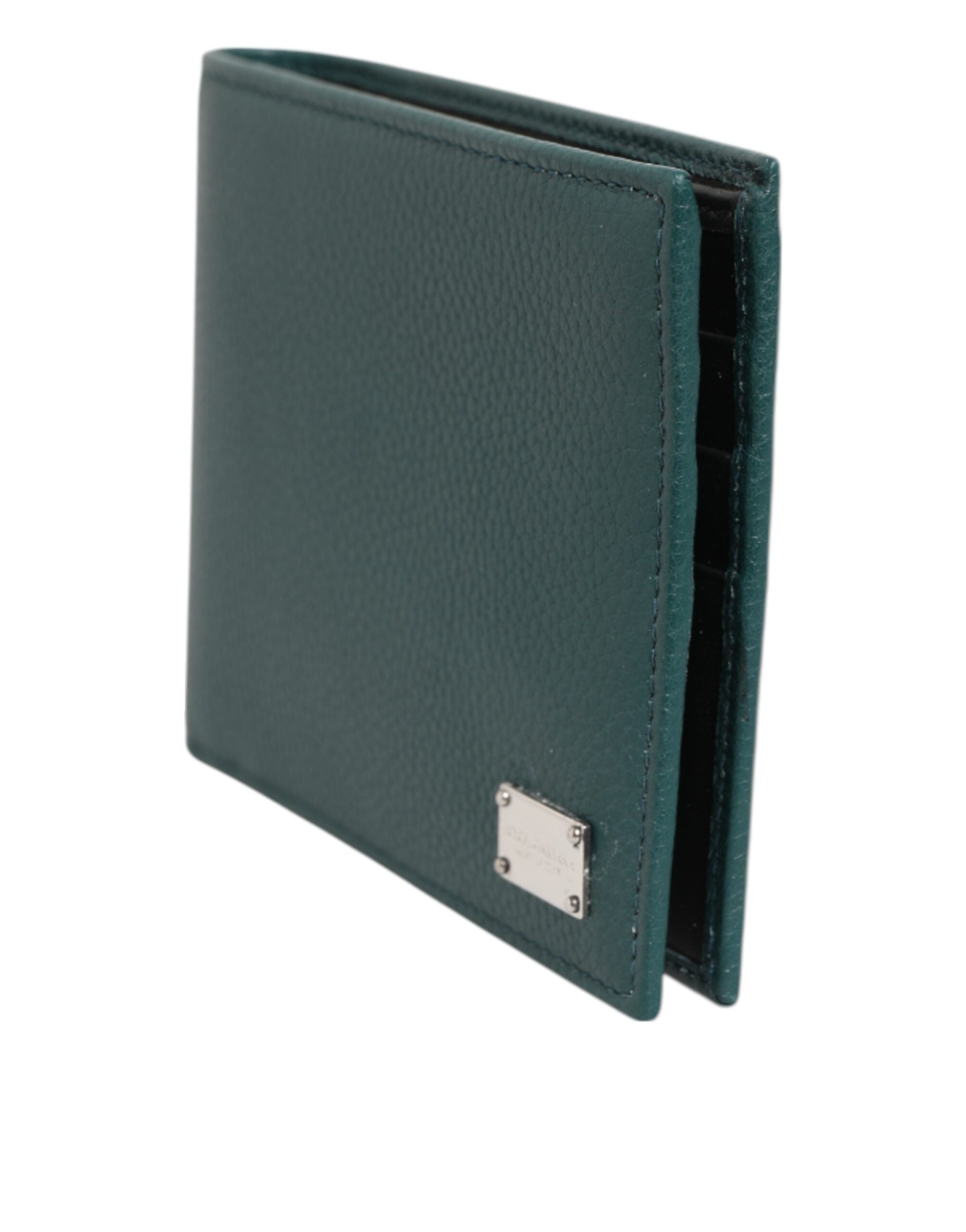 Green Leather DG Logo Plaque Bifold Card Holder Wallet
