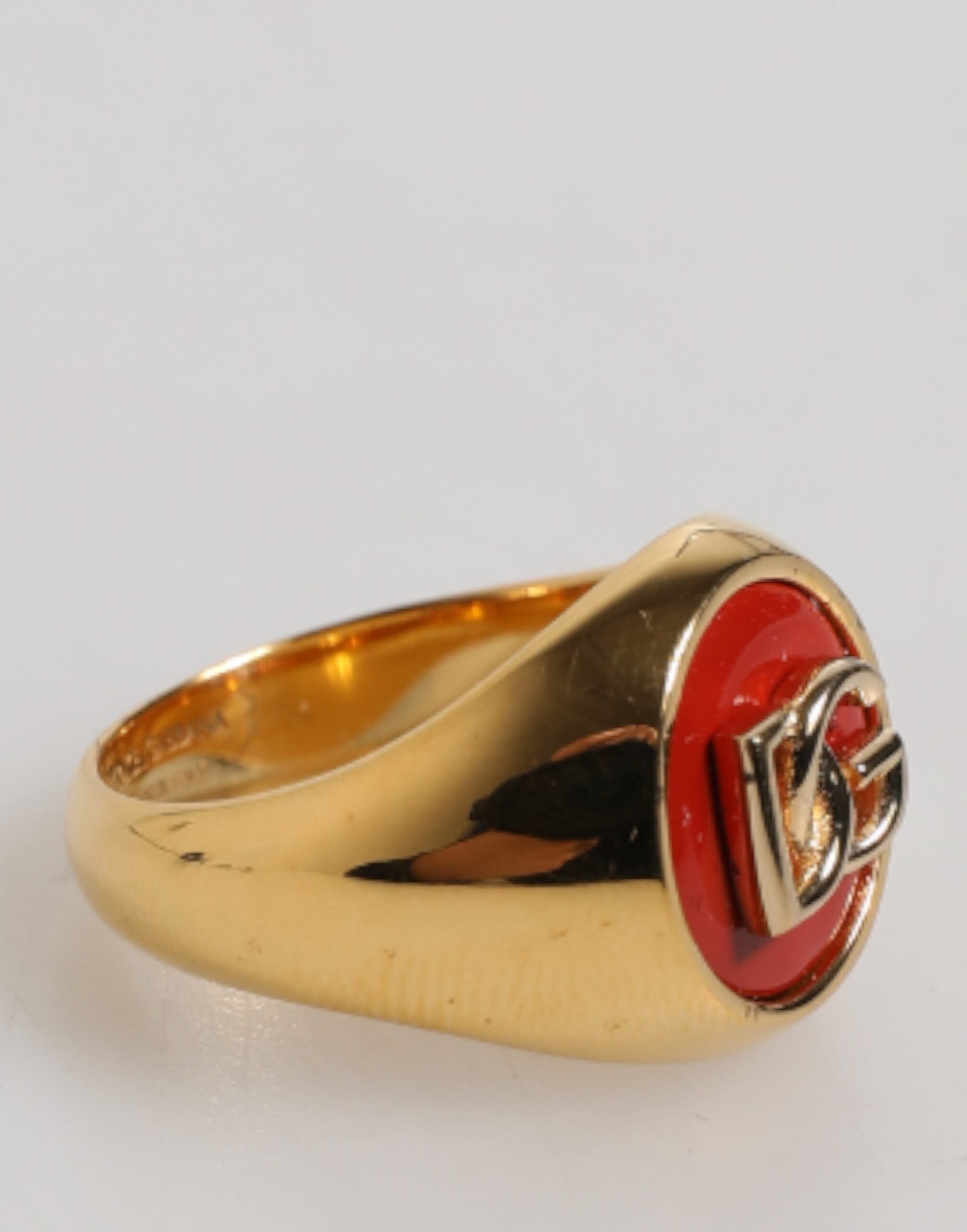 Gold Tone Real Brass Round Red DG Logo Men Ring