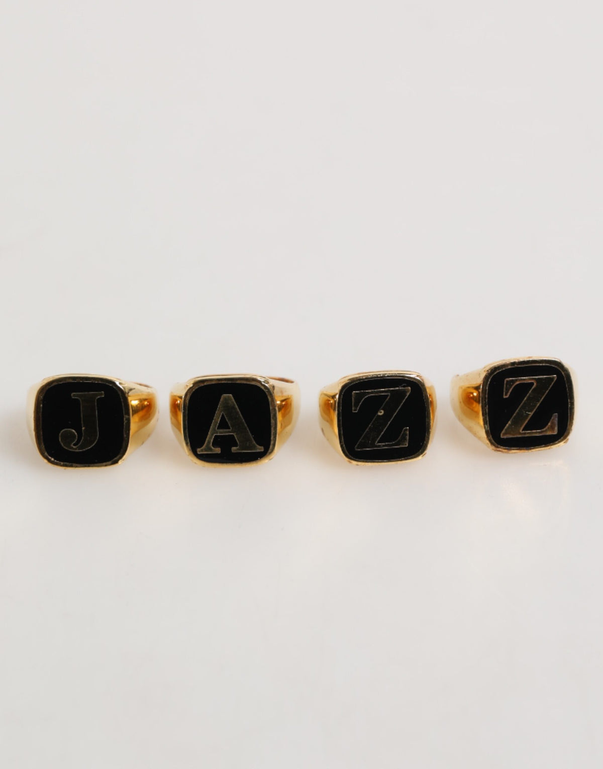 Gold Tone Brass JAZZ Letter Set 4 Pieces Adjustable Ring