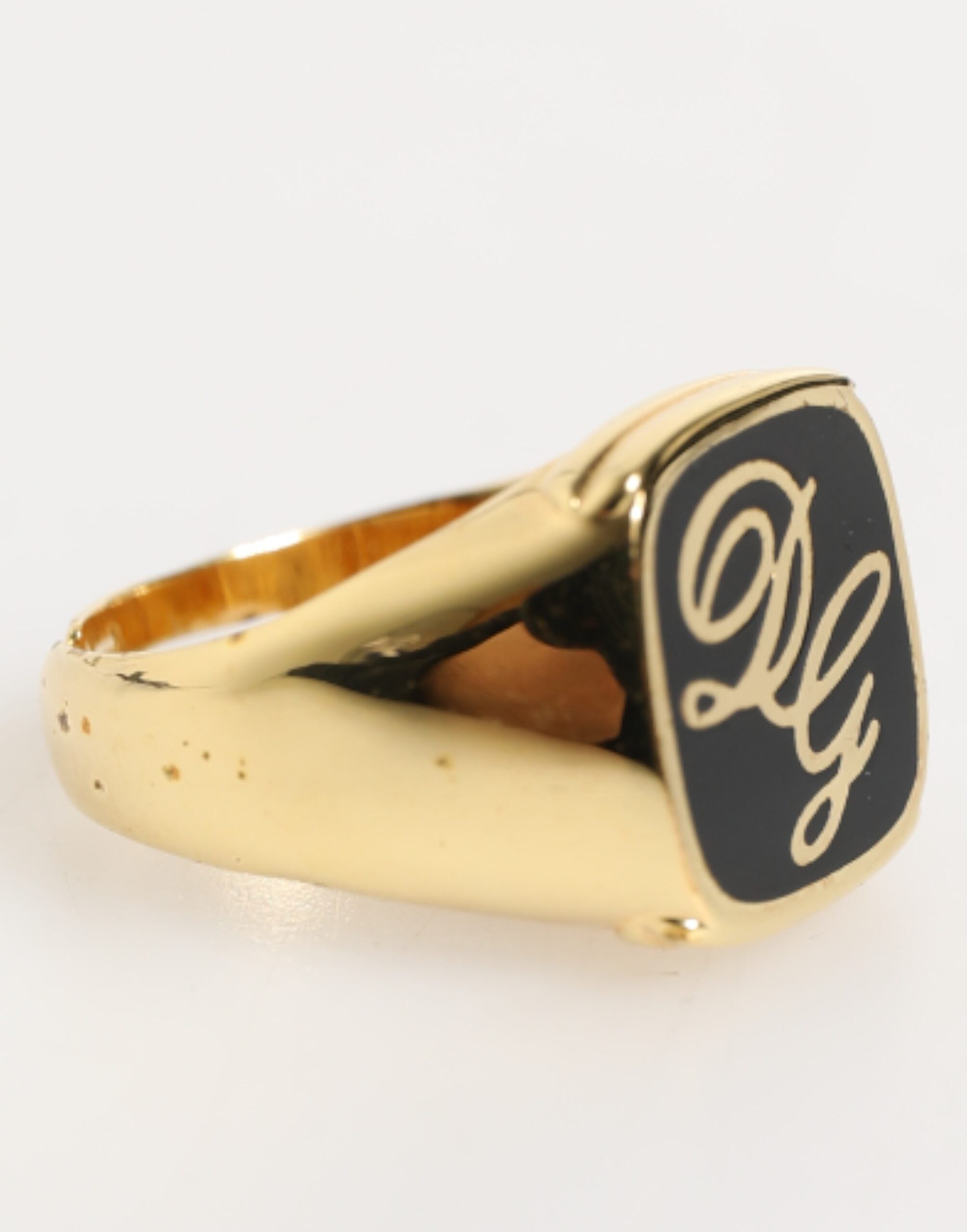 Gold Tone Enamel Brass Signet DG Logo Adjustable Ring