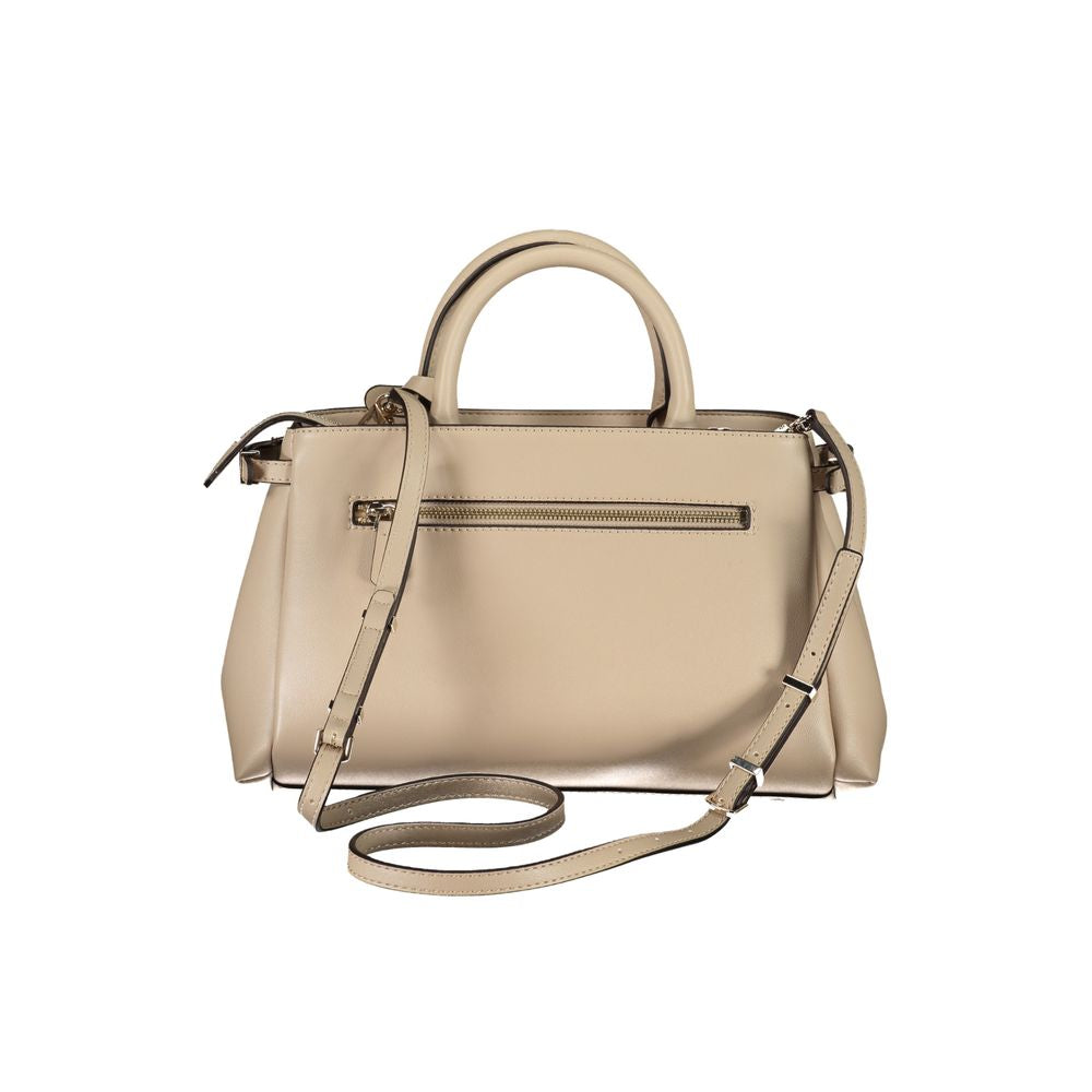 Beige Polyurethane Women Handbag