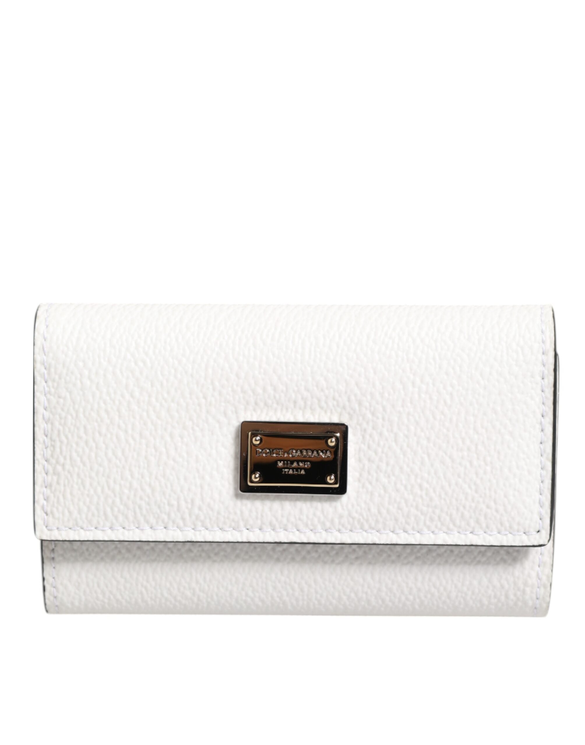 White Leather Card Case Holder Wallet Gold Logo Plate Key Holder