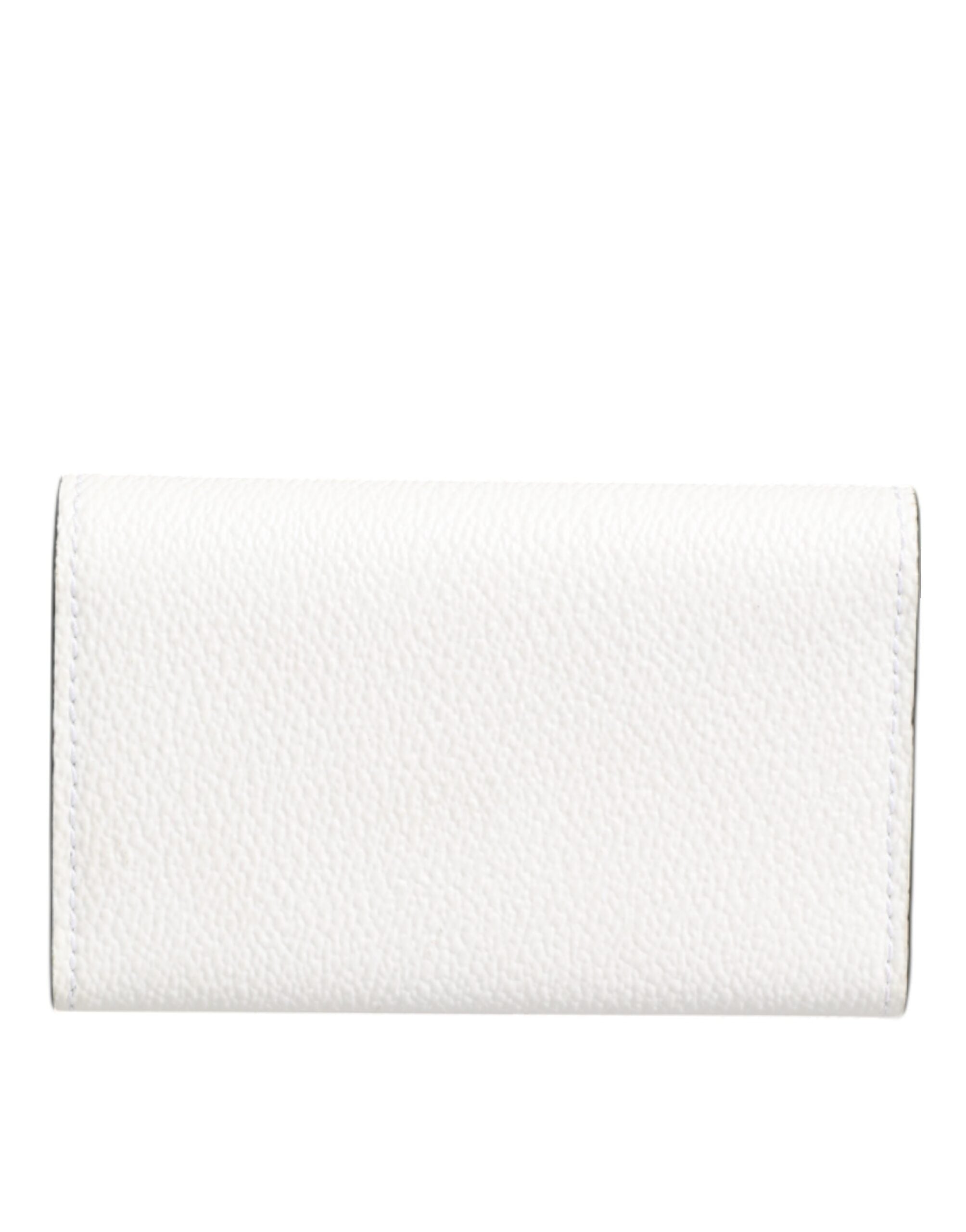 White Leather Card Case Holder Wallet Gold Logo Plate Key Holder