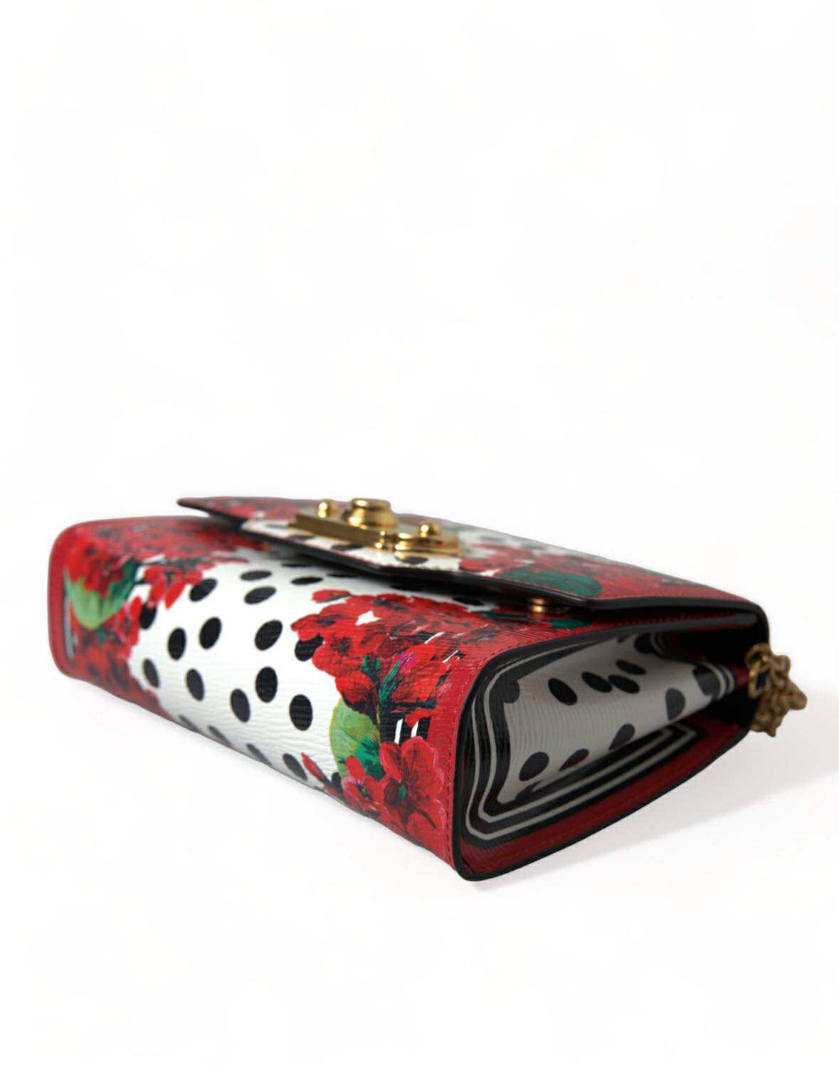 Red Floral Polka Dot Print Leather Chain DG Logo Shoulder Bag