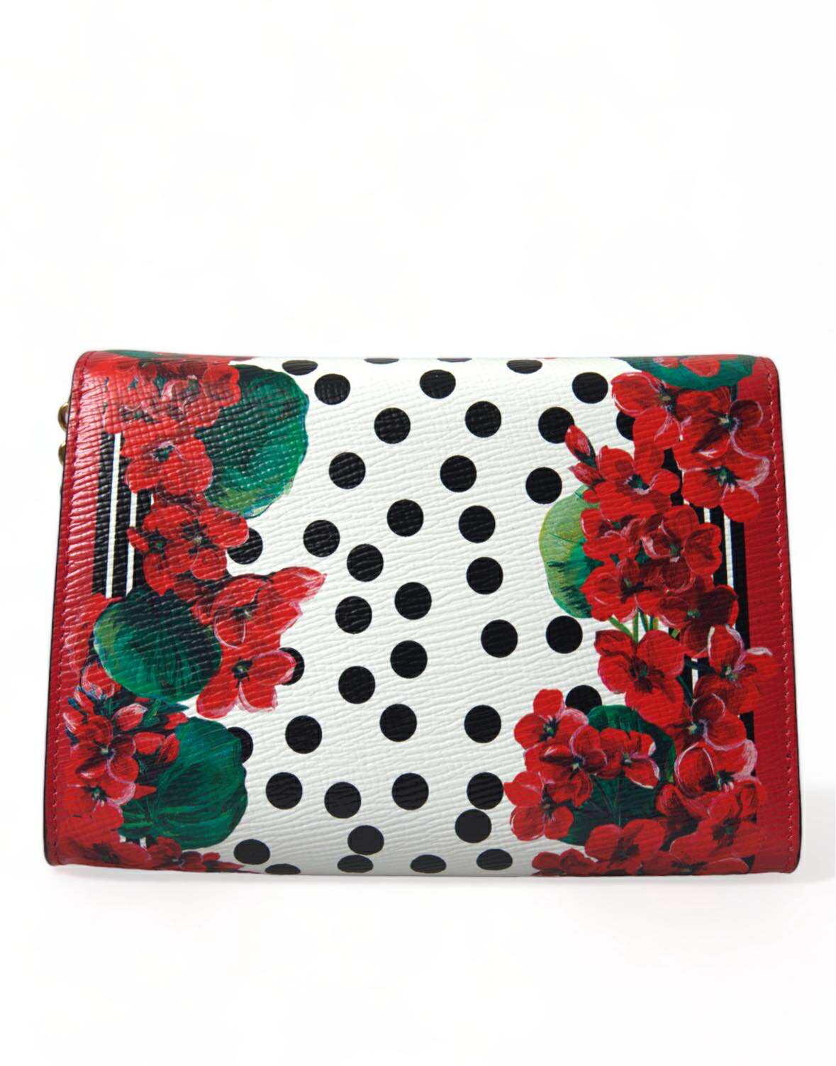 Red Floral Polka Dot Print Leather Chain DG Logo Shoulder Bag
