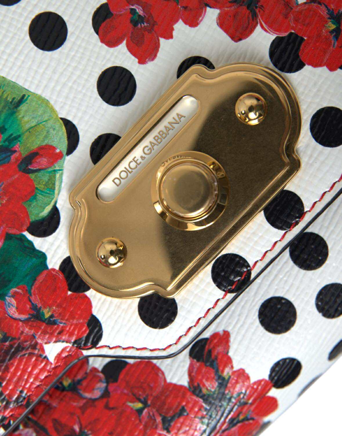 Red Floral Polka Dot Print Leather Chain DG Logo Shoulder Bag