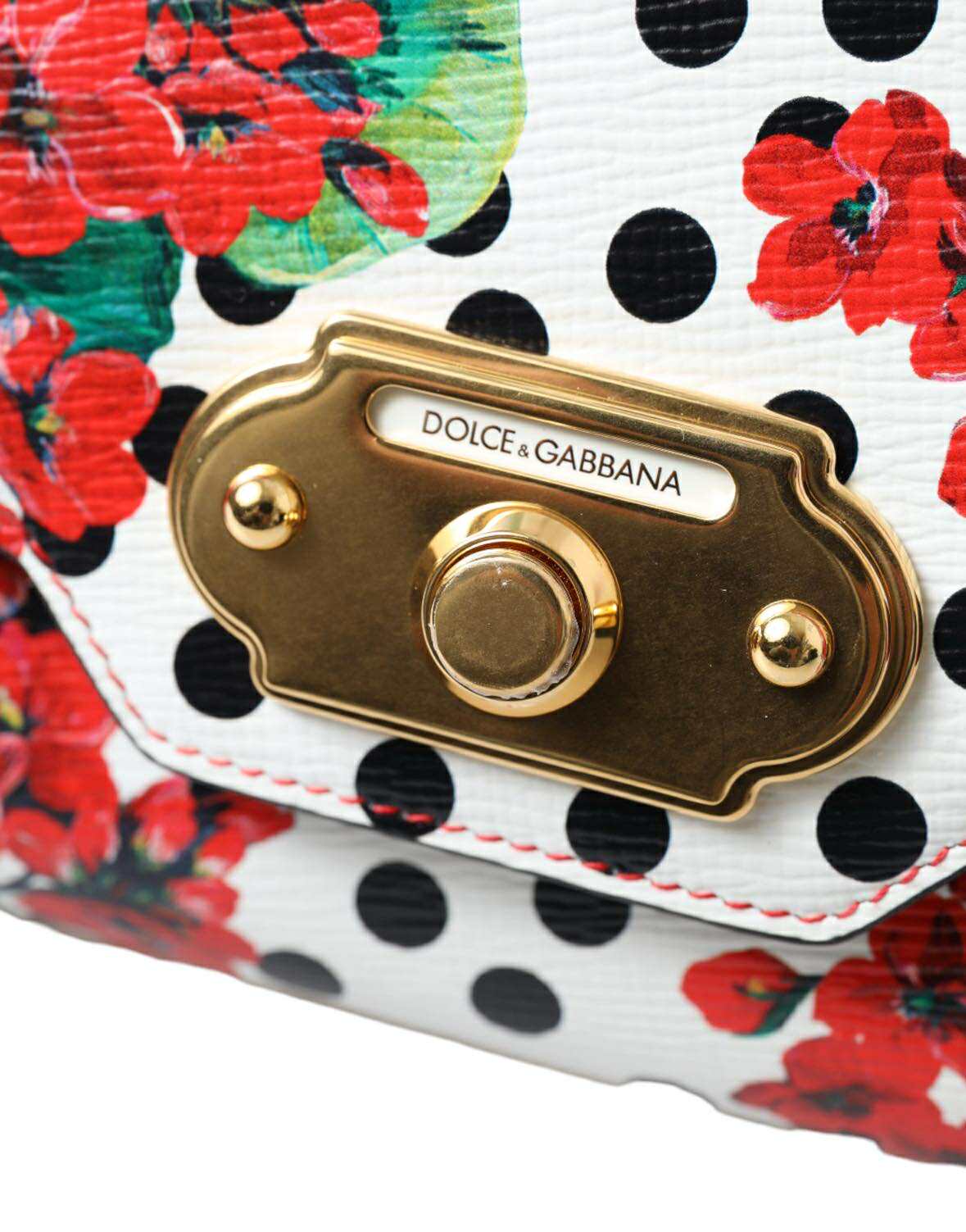 Red Floral Polka Dot Print Leather Chain DG Logo Shoulder Bag