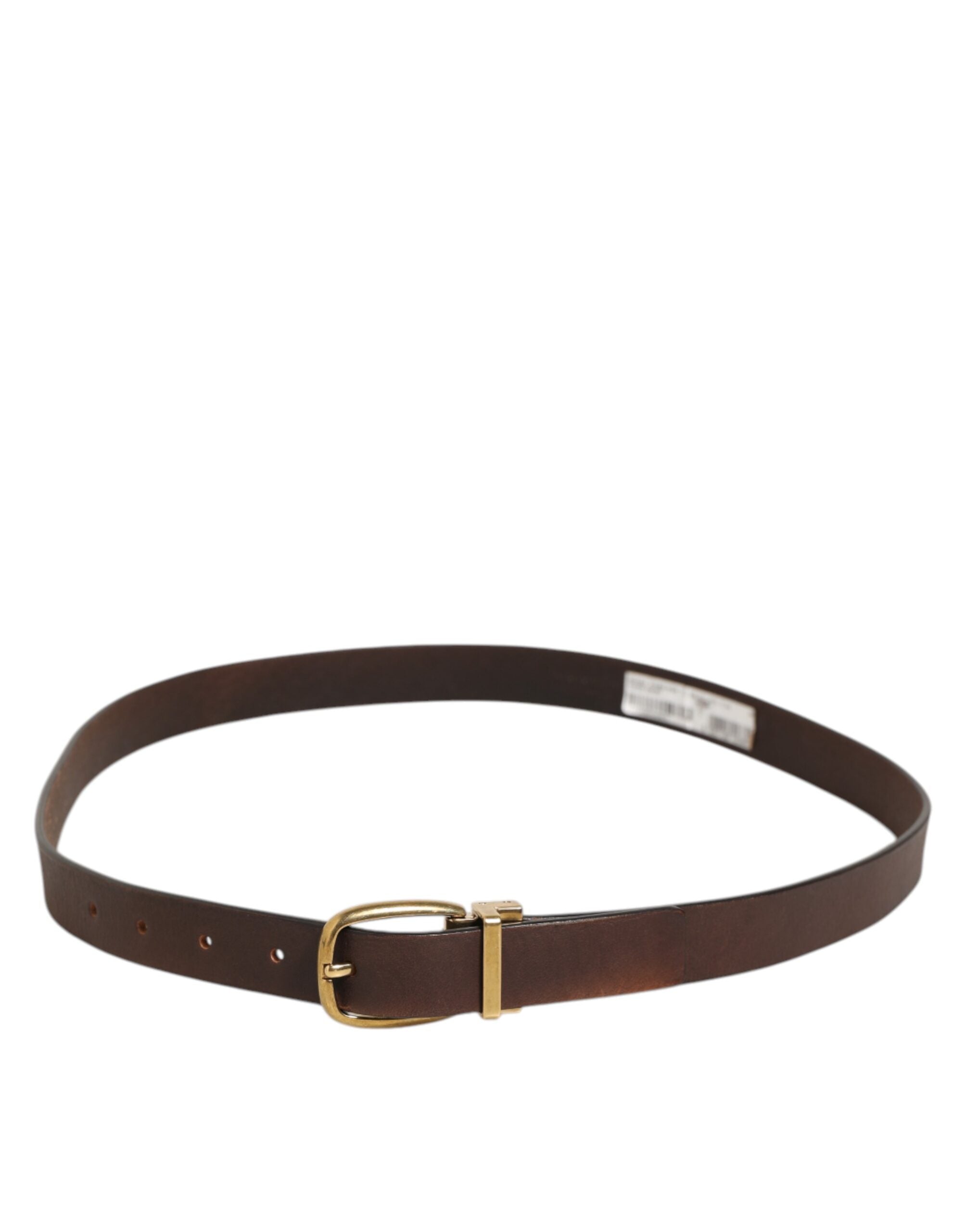 Brown Classic Gold Metal Logo Buckle Men Belt